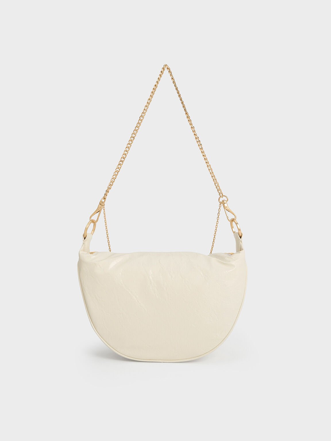 Sac bandoulière demi-lune effet froncé Philomena, Crème, hi-res