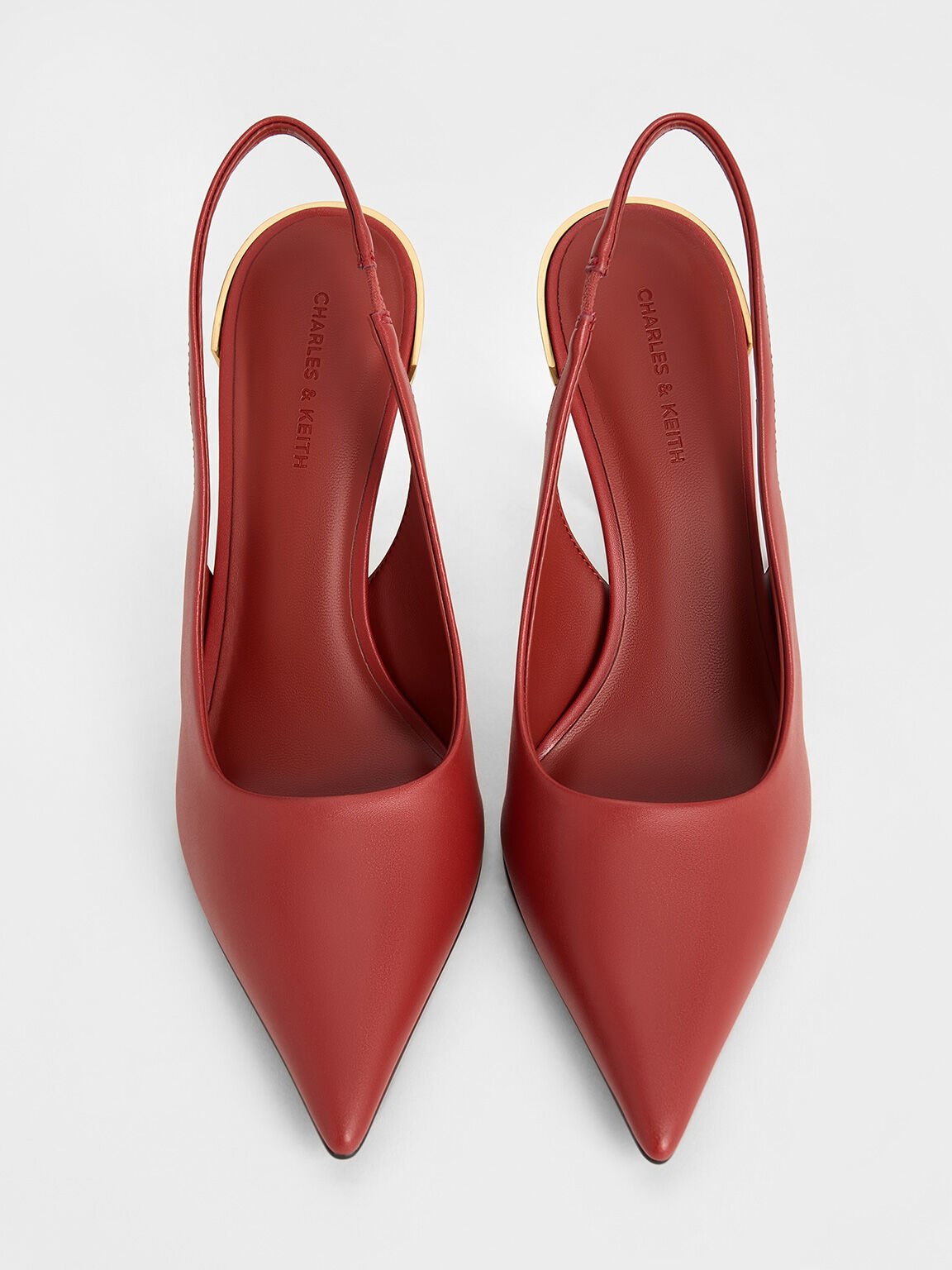 Zapatos destalonados metálicos de punta afilada con tacón de aguja, Rojo ladrillo, hi-res