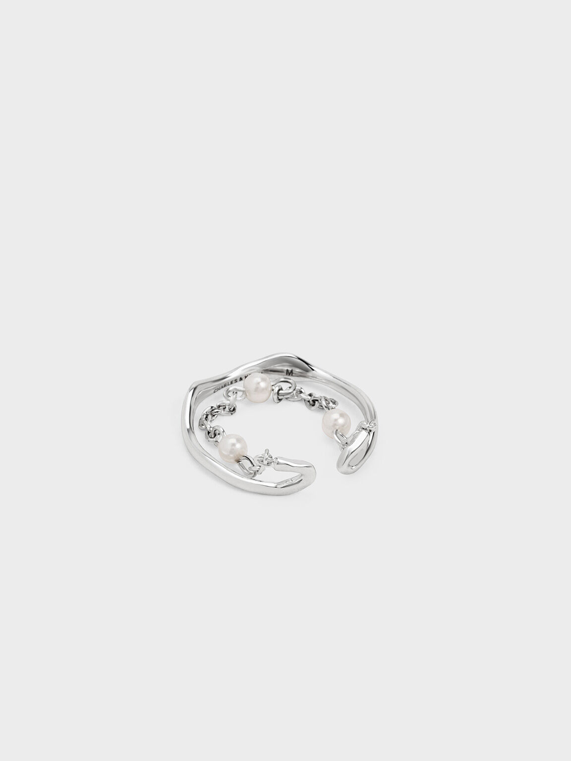 Corrine Pearl Chain-Link Double Ring, Silver, hi-res