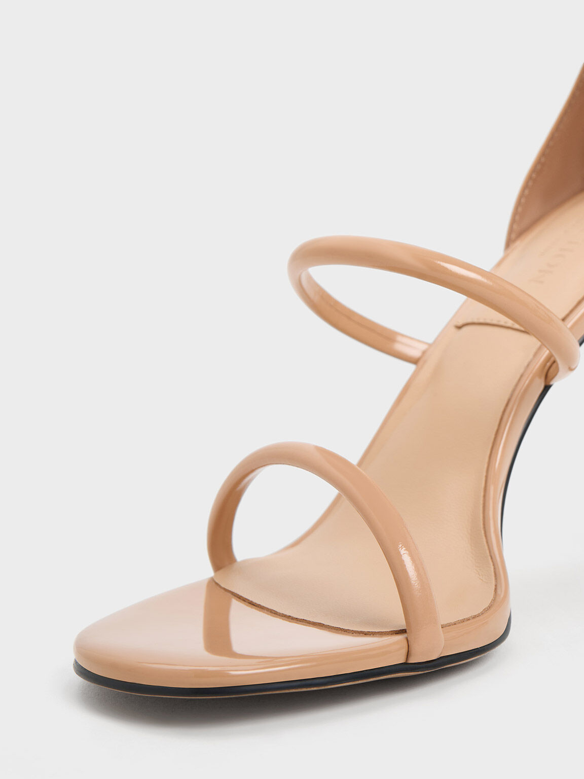 Nude Patent Leather Triple Strap Heeled Sandals - CHARLES & KEITH NL
