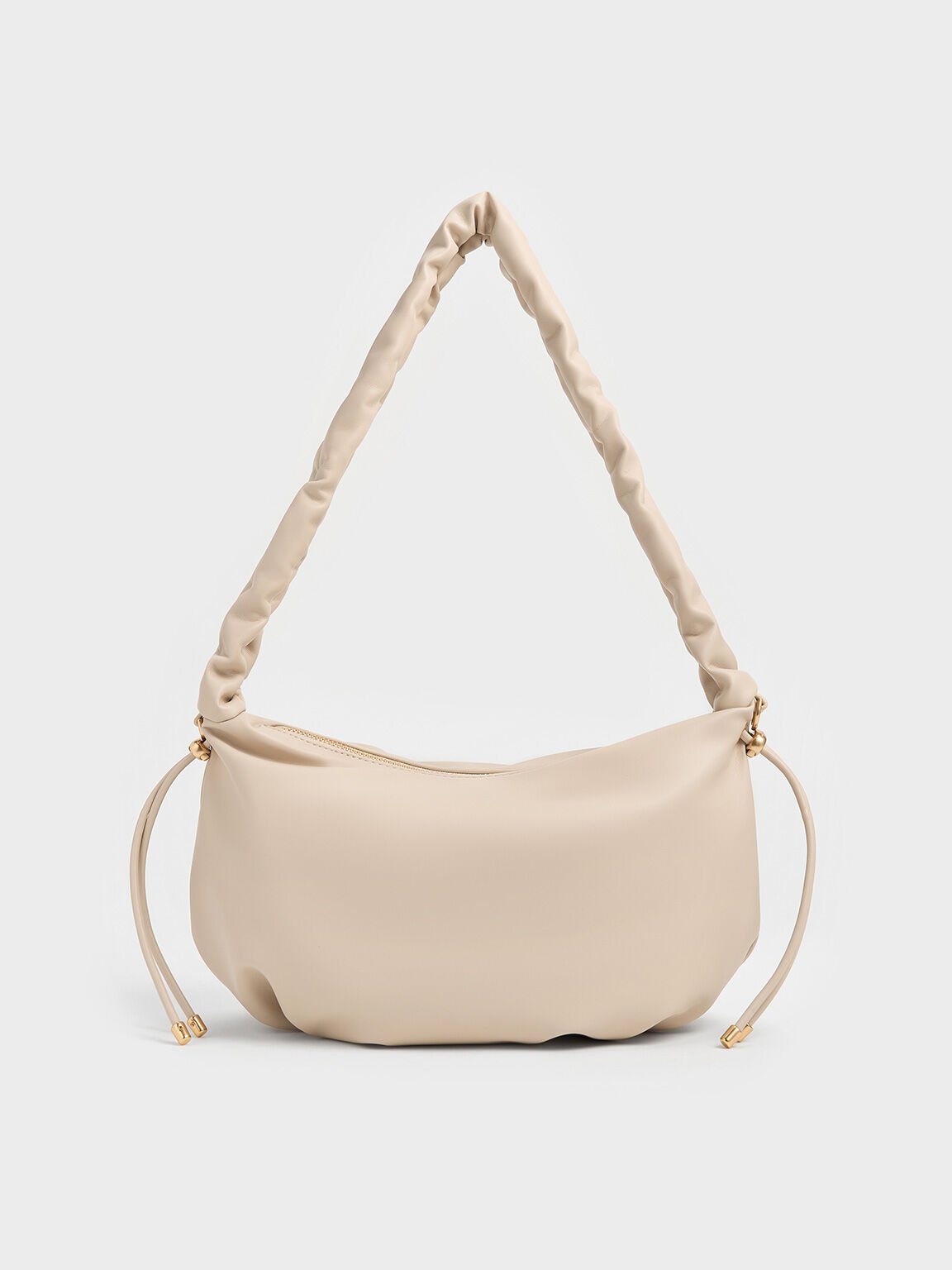 Bolso hobo Maisy con asa fruncida, Oat, hi-res