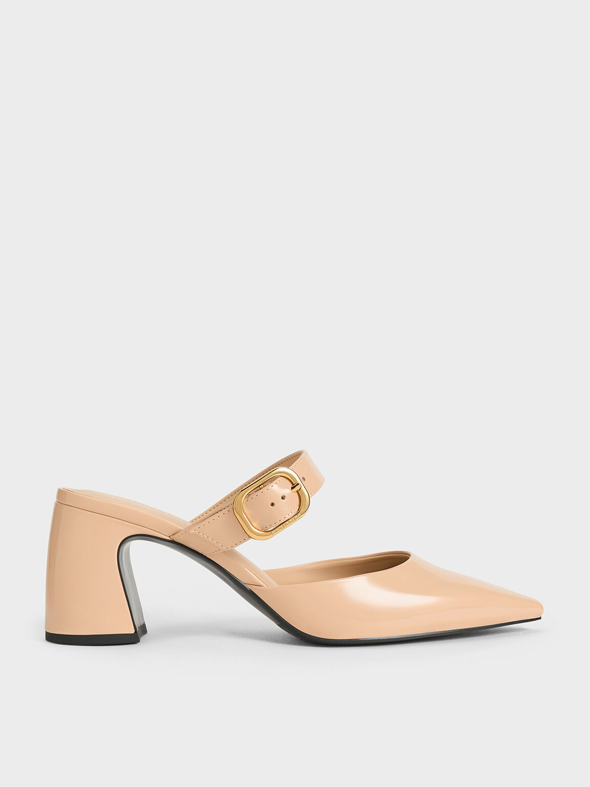 Patent Pointed-Toe Mary Jane Heeled Mules, Nude, hi-res