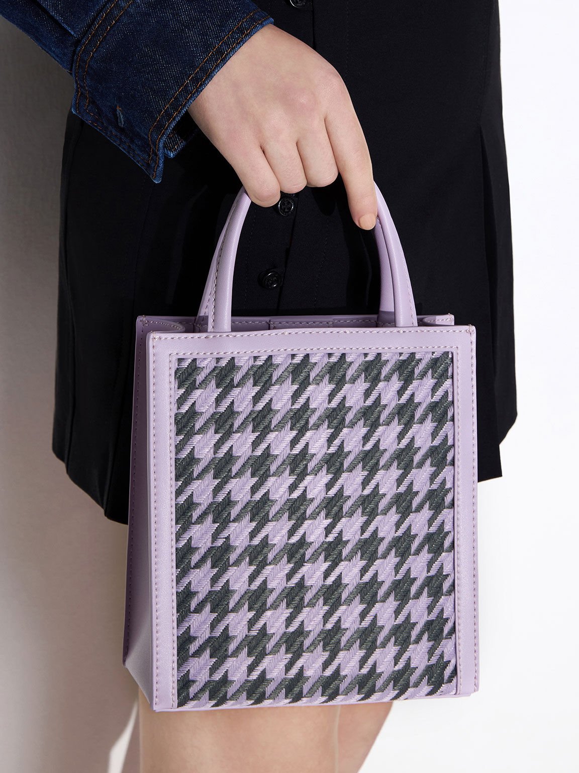 Houndstooth Double Handle Tote Bag, Lilac, hi-res