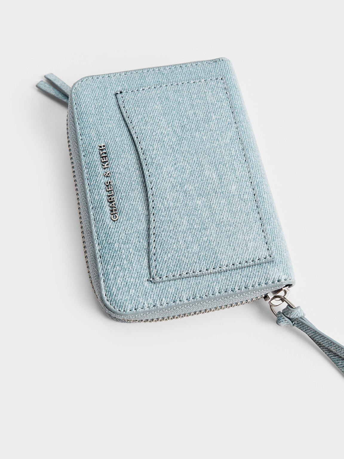 Cartera Xylia de denim con cremallera, Azul mezclilla, hi-res