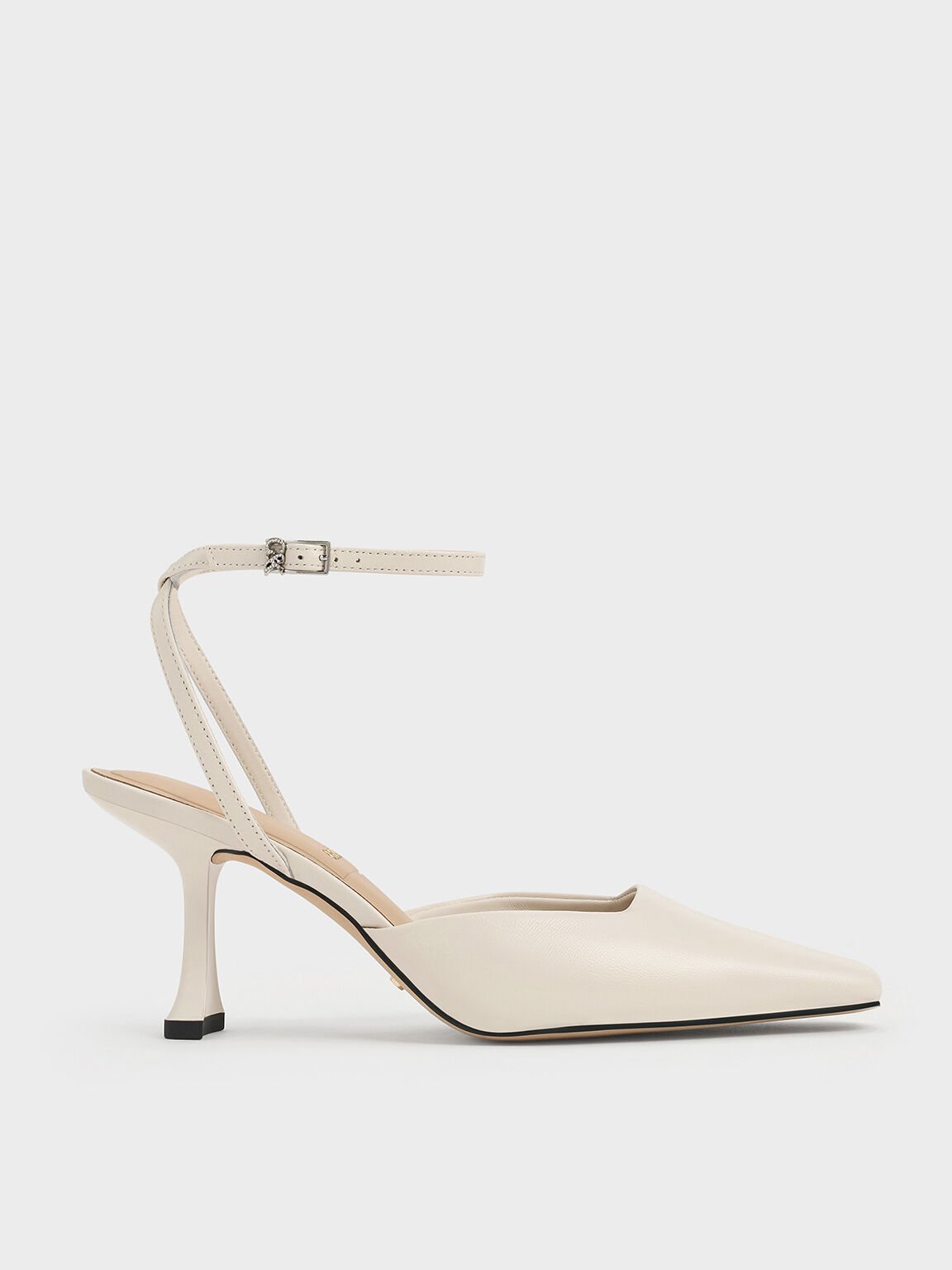 Leather Sculptural-Heel Ankle-Strap Pumps, White, hi-res