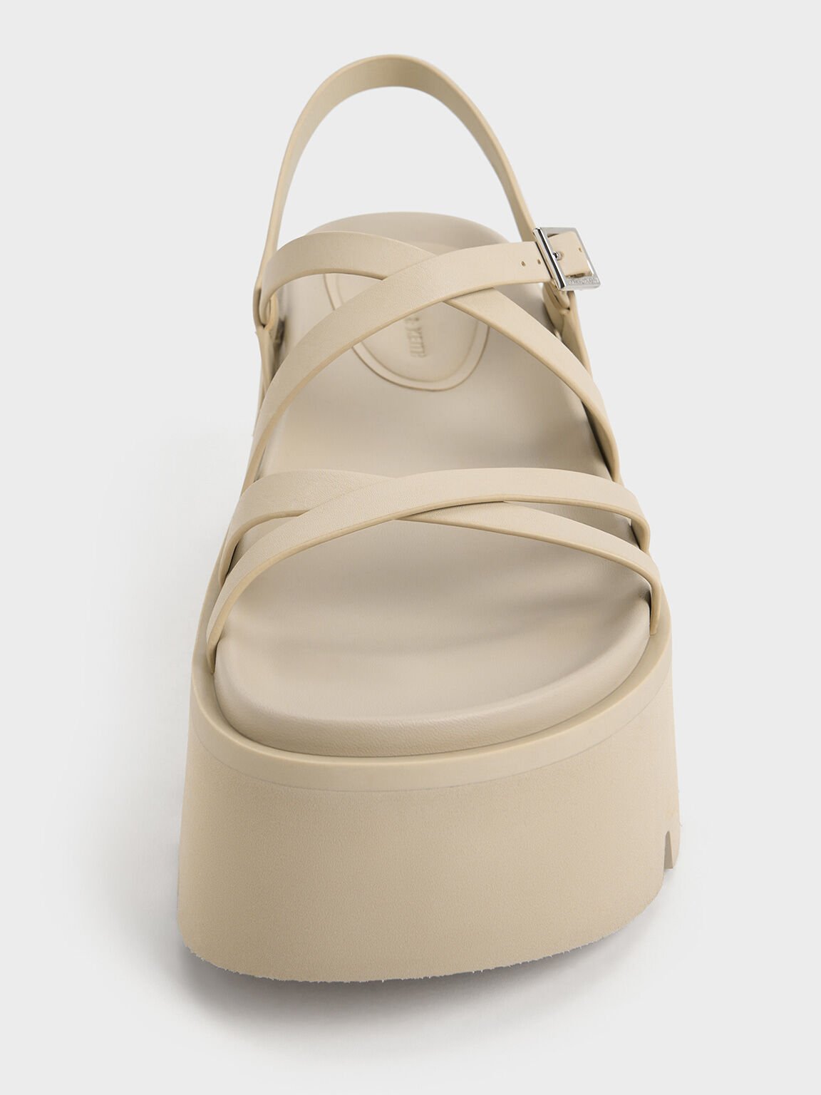 Strappy Crossover Flatform Sandals, Beige, hi-res