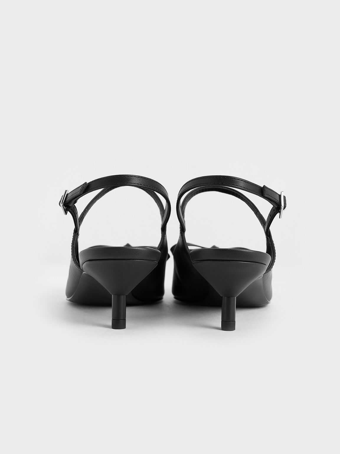 Bow Cap-Toe Kitten-Heel Slingback Pumps, Black, hi-res