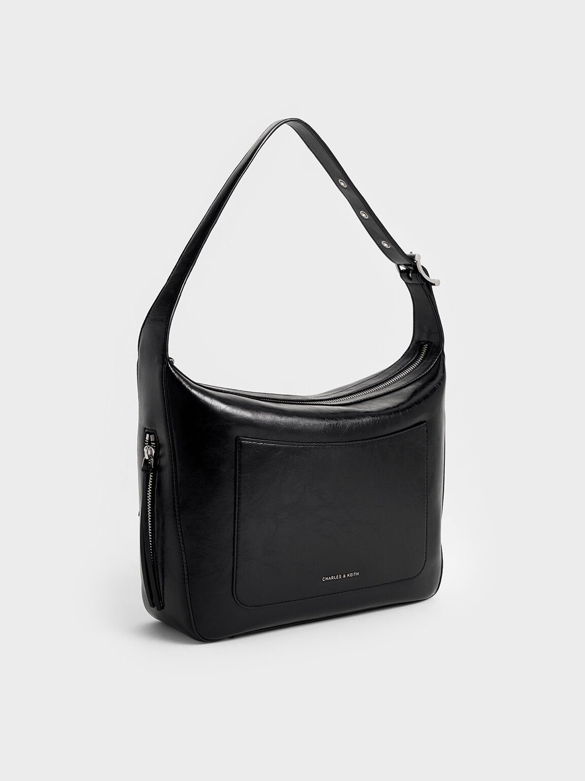 Sac hobo allongé Xylia, Noir, hi-res