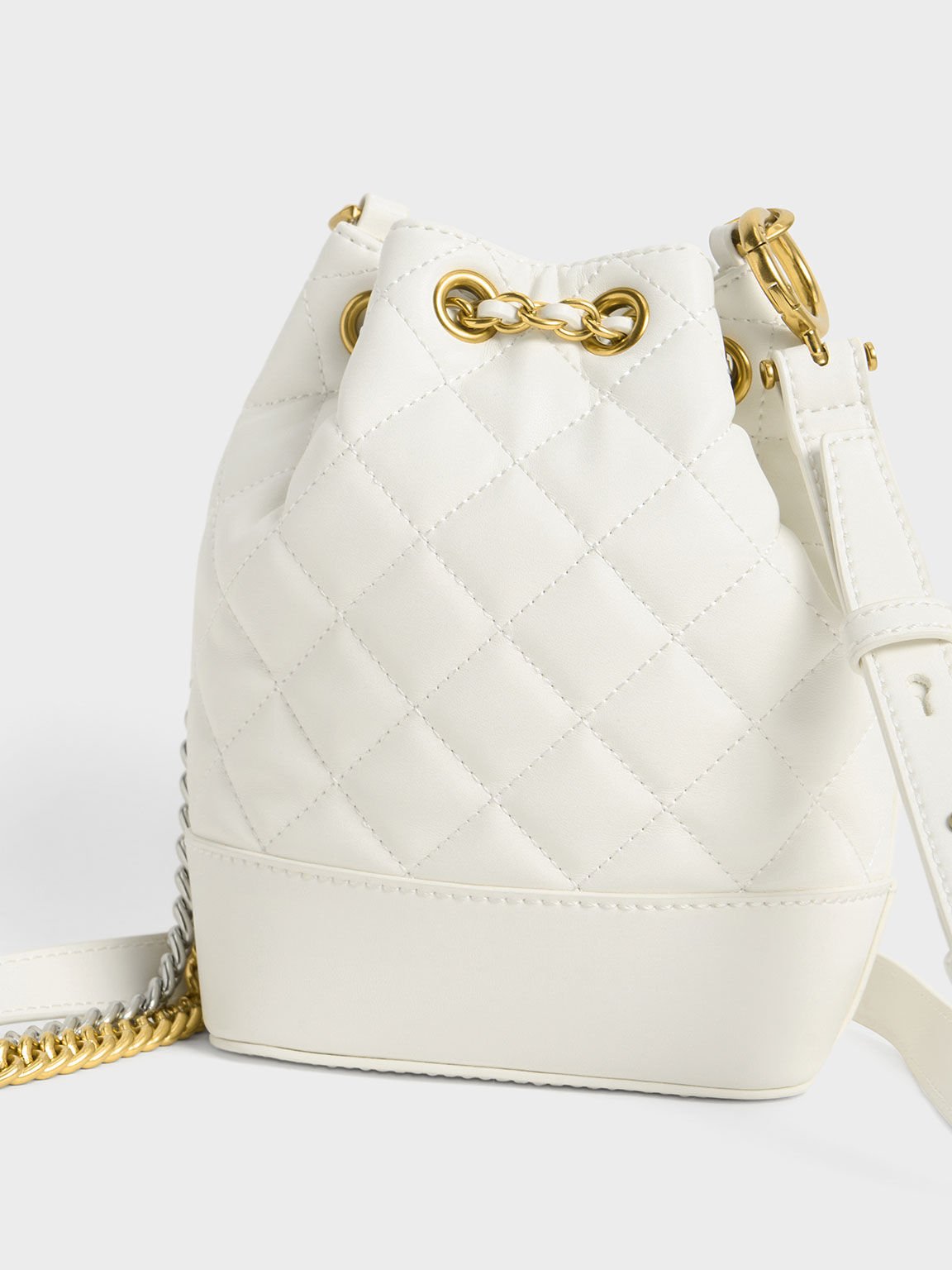 Quilted Bucket Bag, Ivory, hi-res