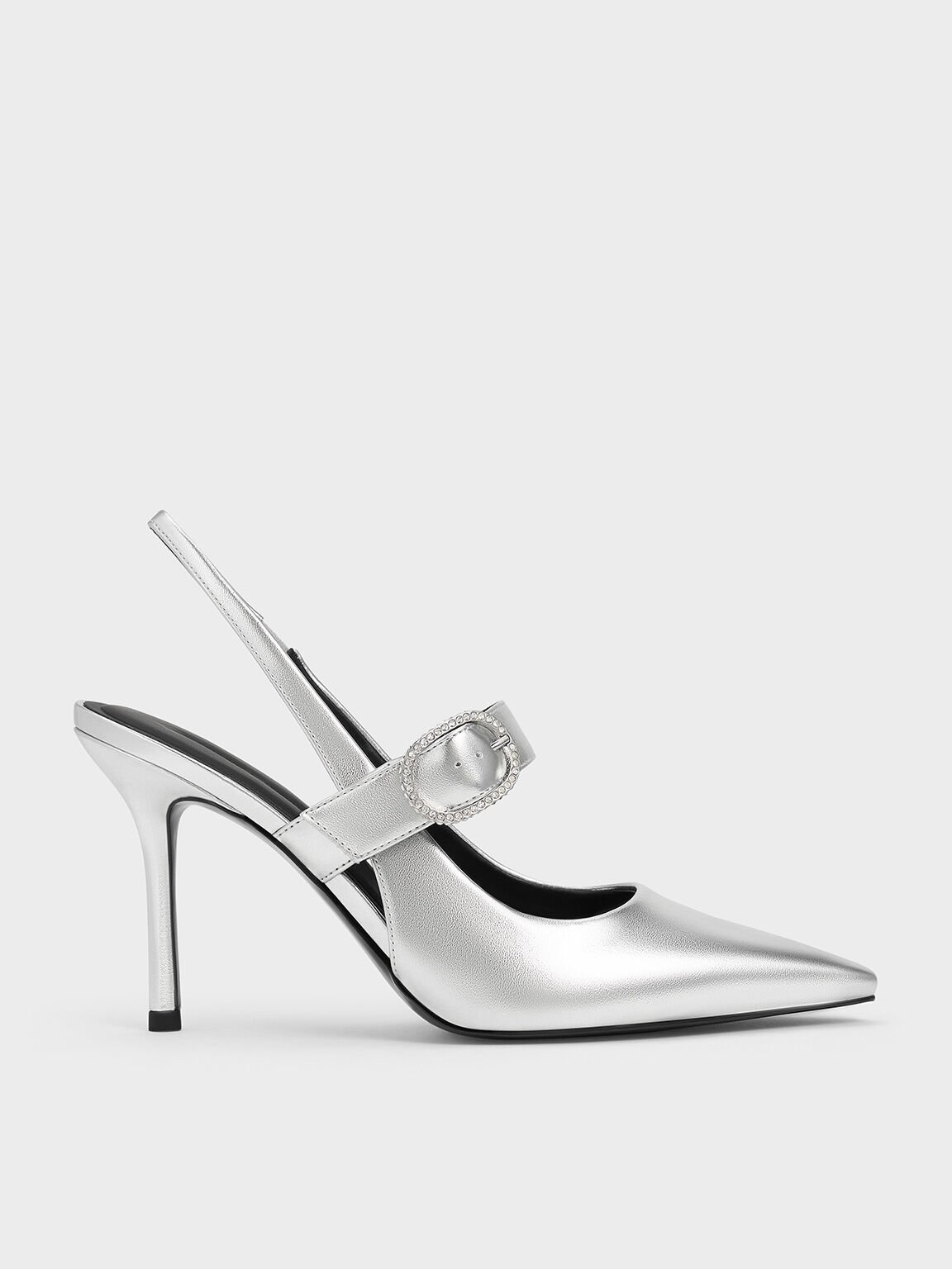 Metallic Crystal-Buckled Pumps, Silver, hi-res