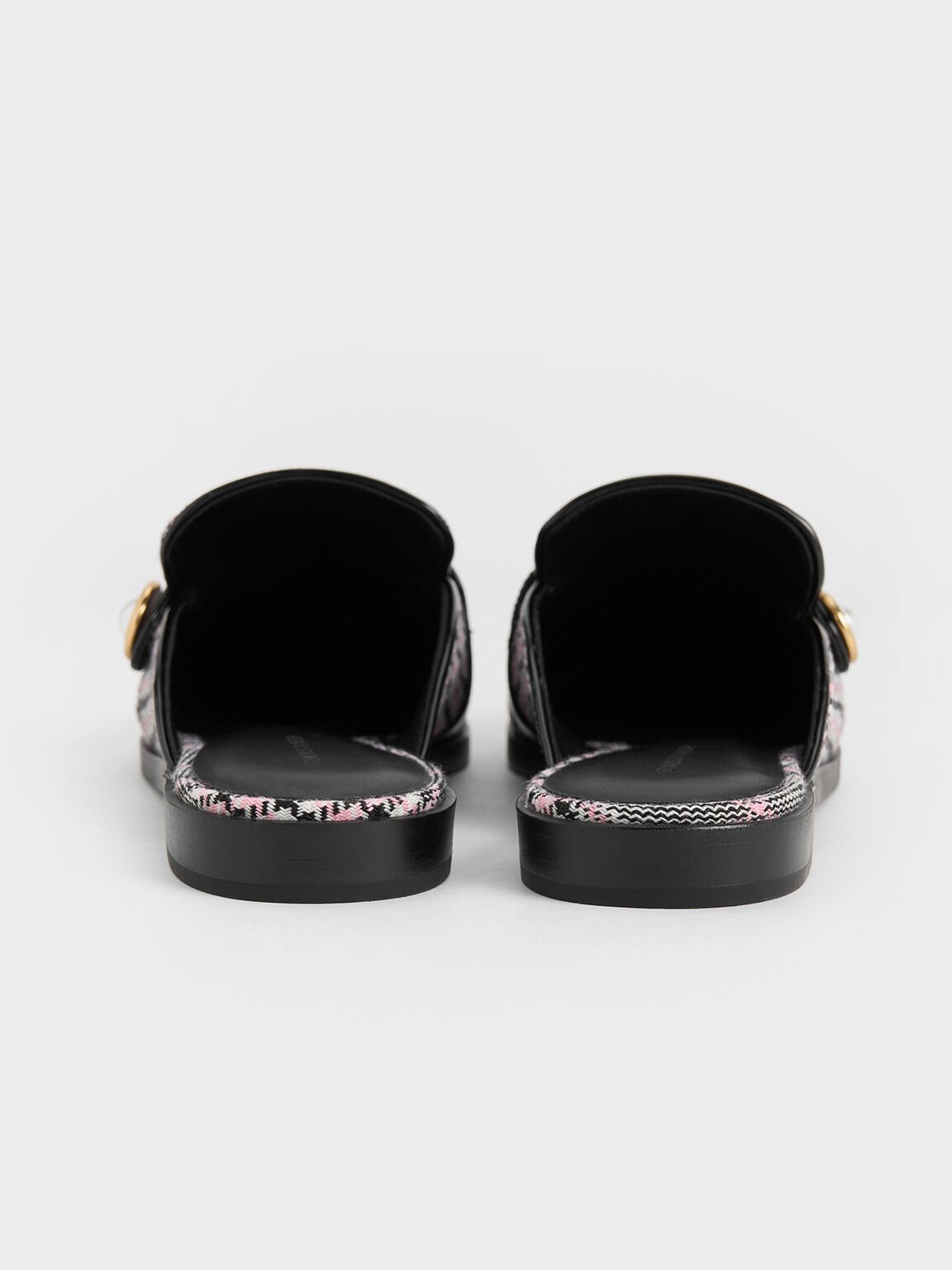 Plaid Pearl-Embellished Loafer Mules, Pink, hi-res