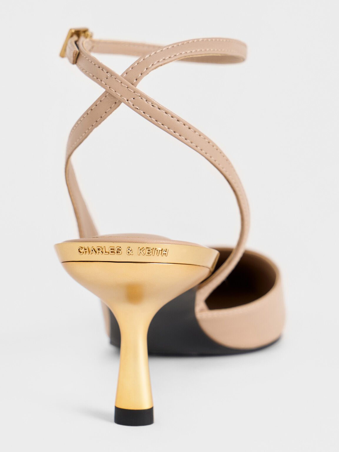 Metallic-Heel Ankle-Strap D'Orsay Pumps, Nude, hi-res