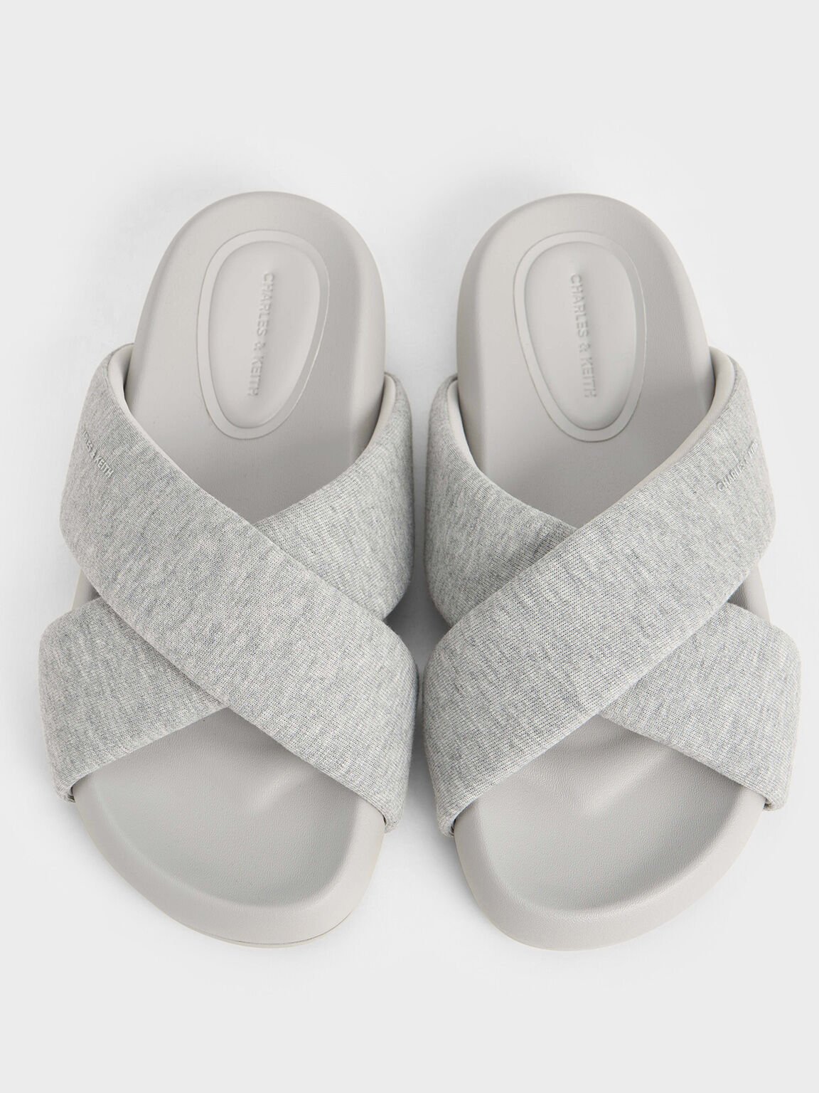 Lumi Textured Crossover-Strap Slide Sandals, Light Grey, hi-res