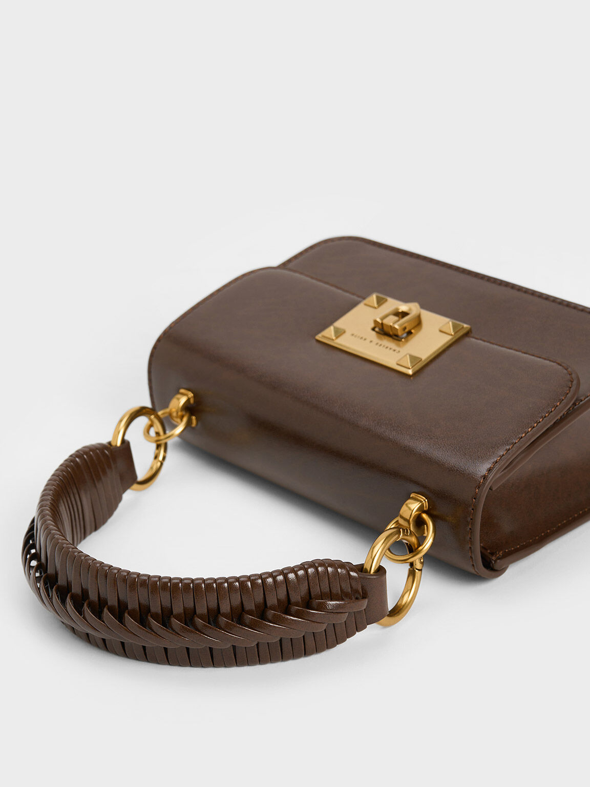 Metallic Turn-Lock Bag, Dark Brown, hi-res