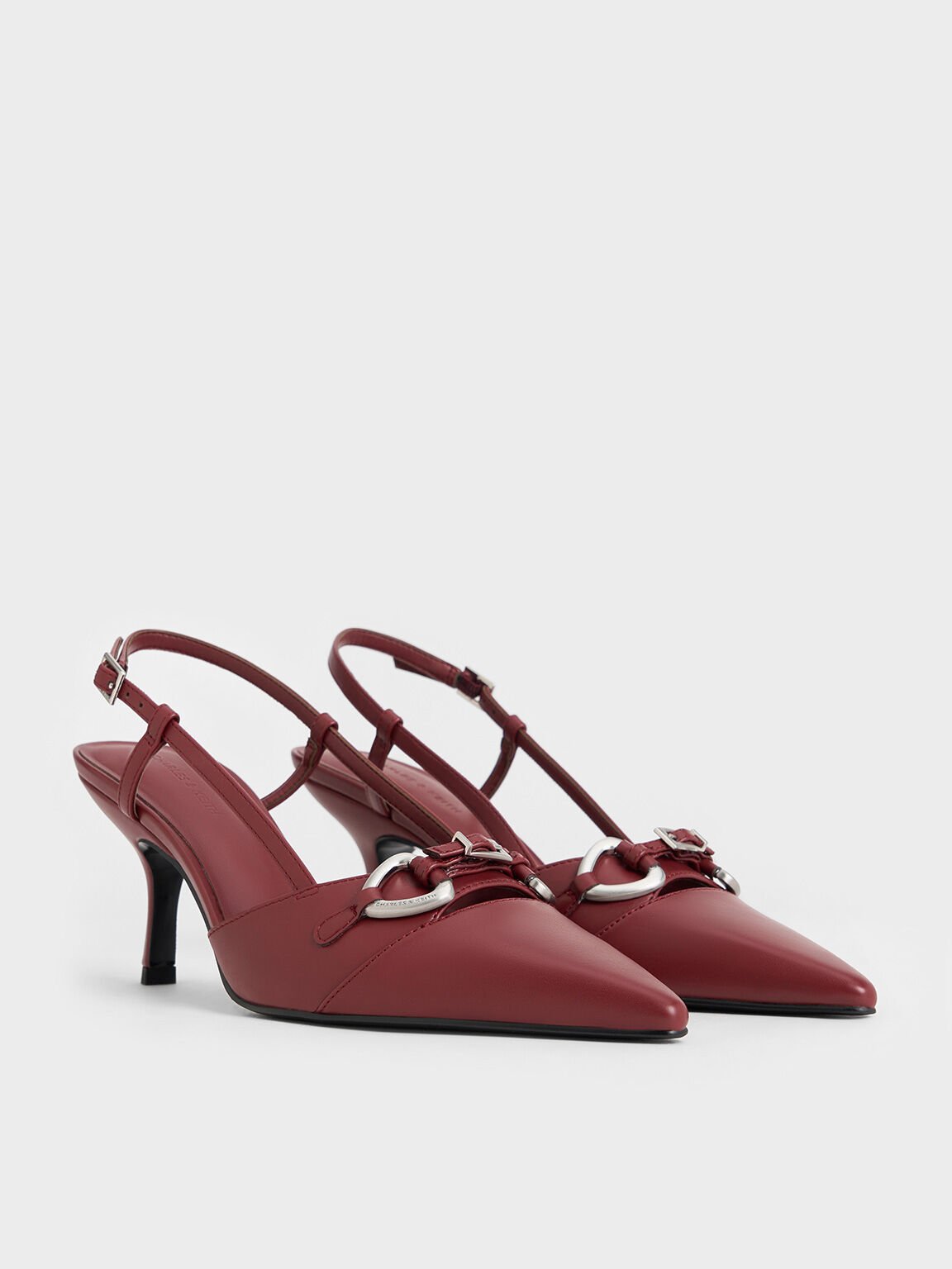 Metallic-Accent Slant-Heel Slingback Pumps, Burgundy, hi-res