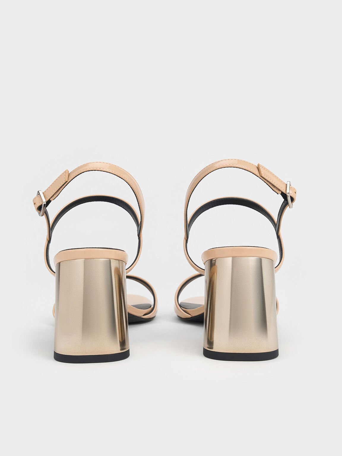 Patent Metallic-Heel Slingback Sandals, Nude, hi-res