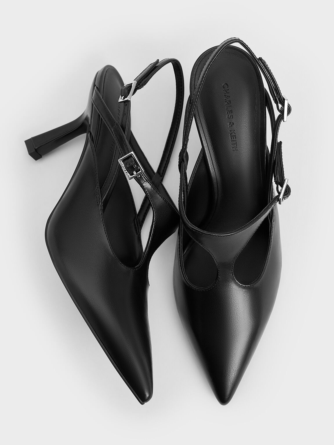 Cut-Out Pointed-Toe Slingback Pumps, Black, hi-res