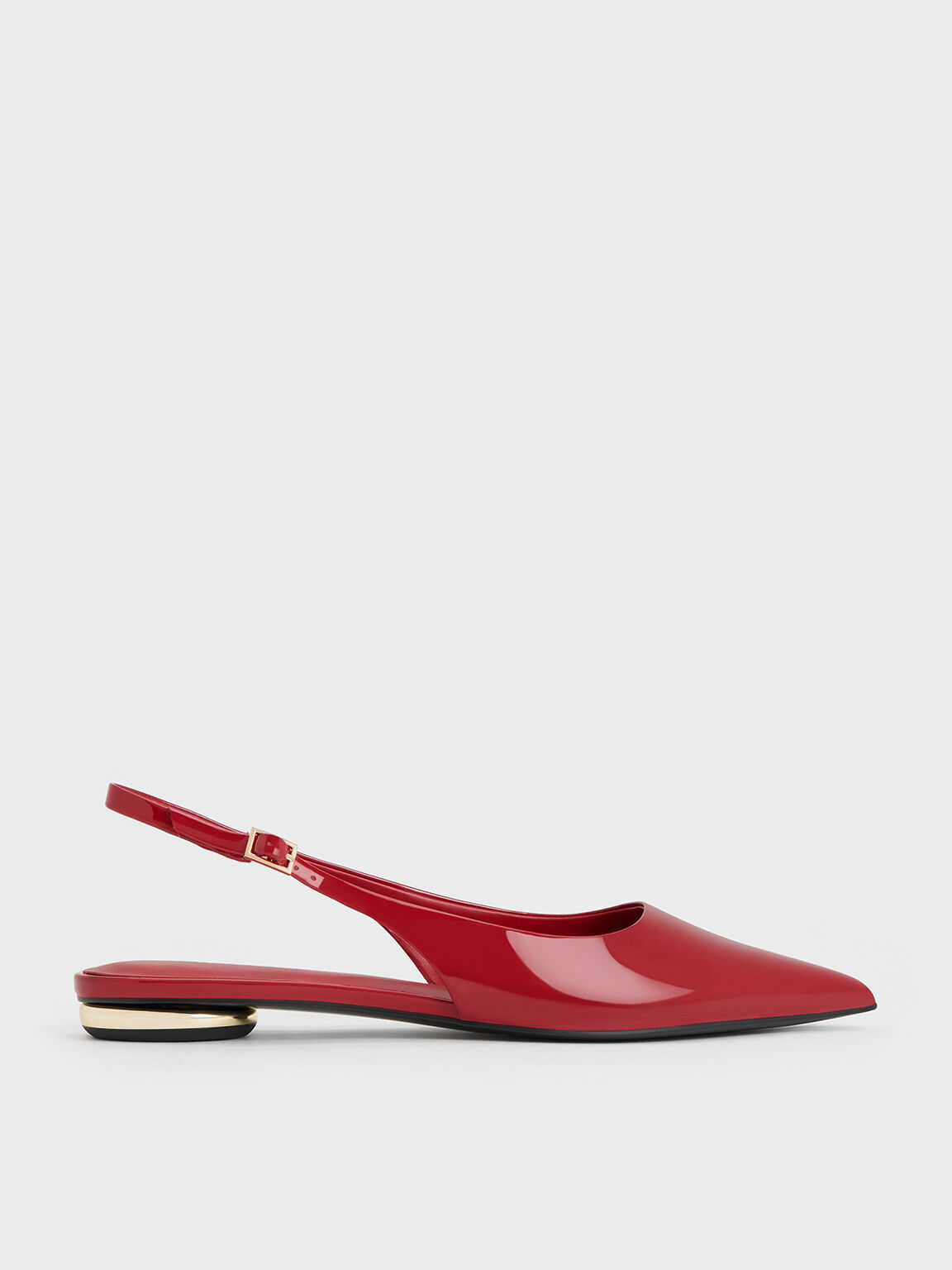 Patent Pointed-Toe Slingback Flats, Red, hi-res