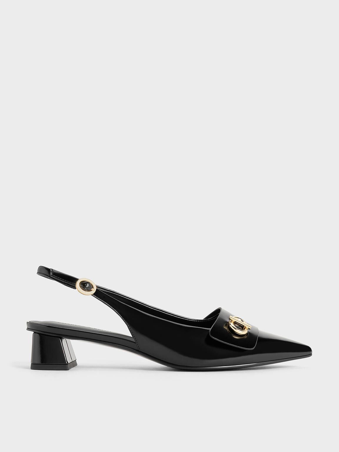 Metallic-Accent Pointed-Toe Slingback Pumps, Black Box, hi-res