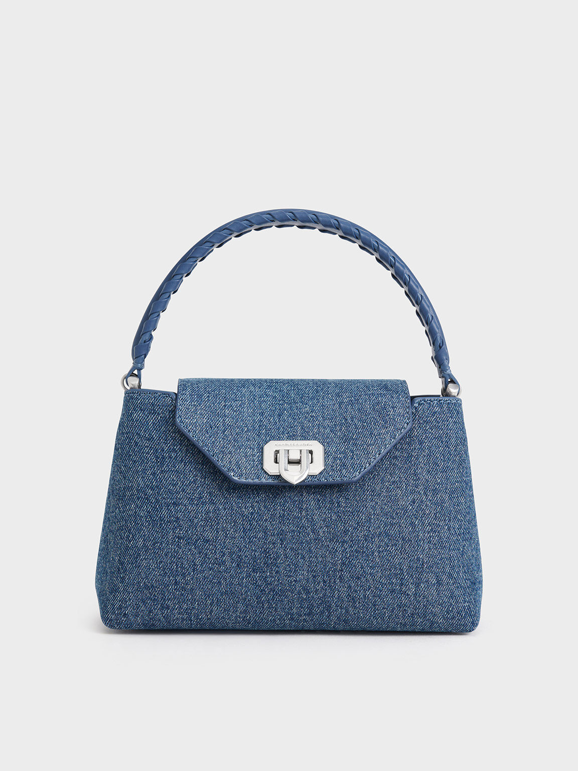 Sac à main matelassé à poignée tressée Arwen, Bleu Denim, hi-res