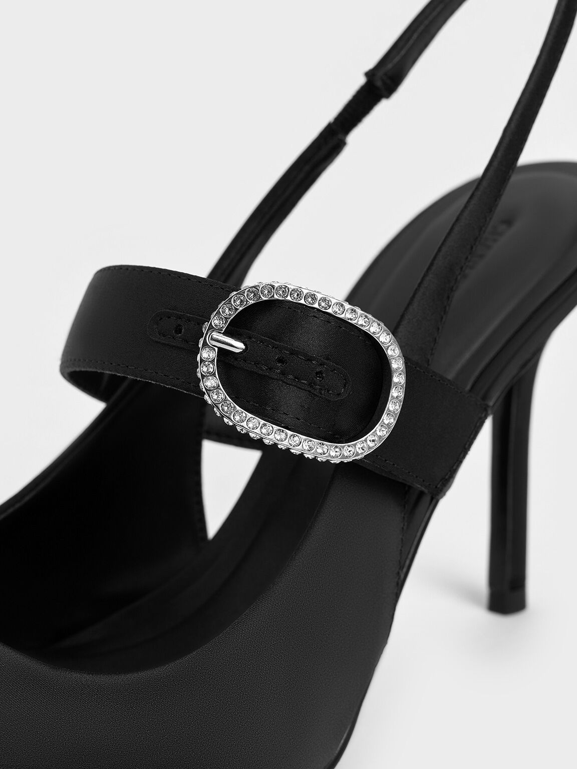 Satin Crystal-Embellished Slingback Mary Jane Pumps, Black Textured, hi-res