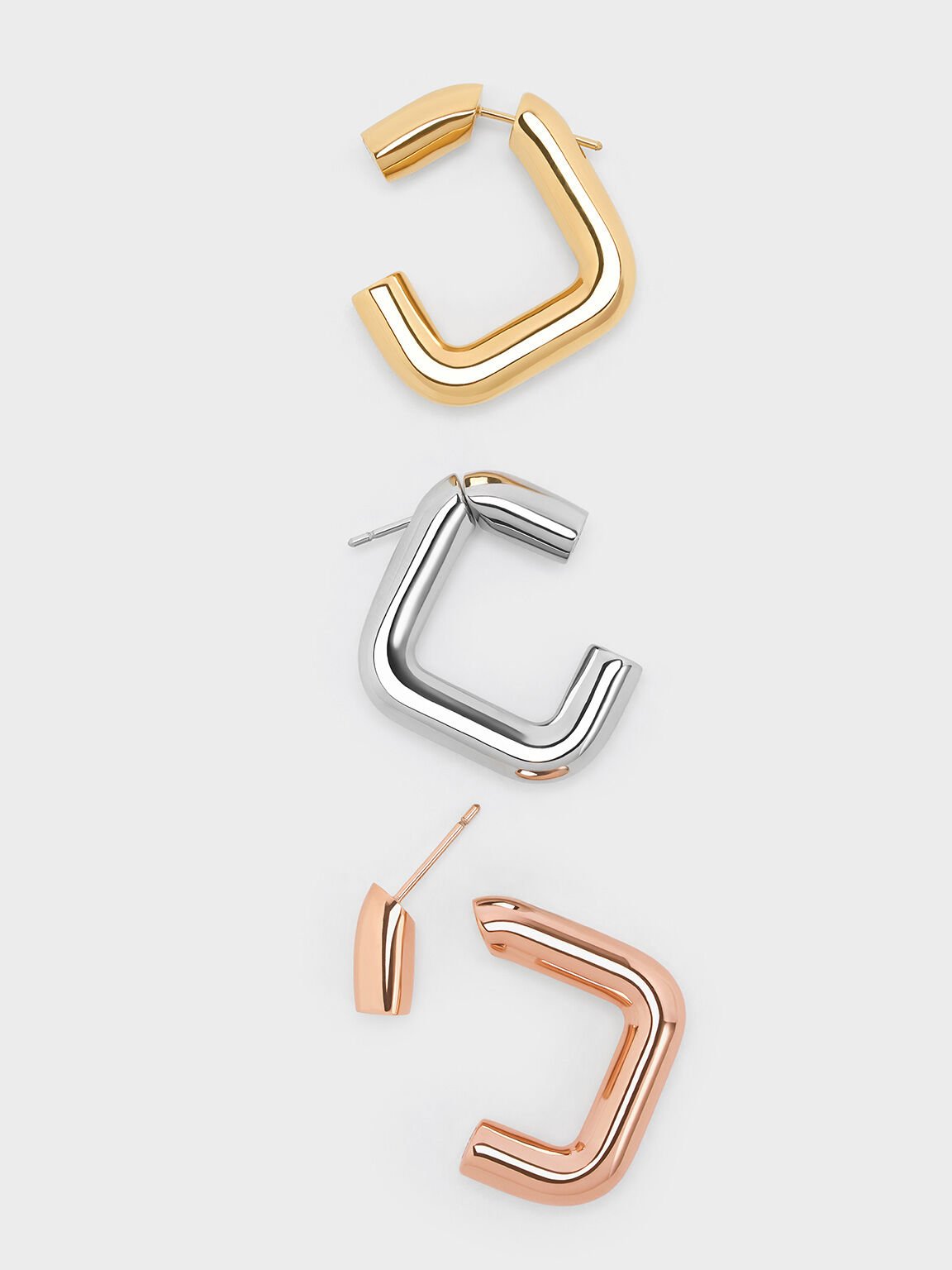 Angular Hoop Earrings, Gold, hi-res