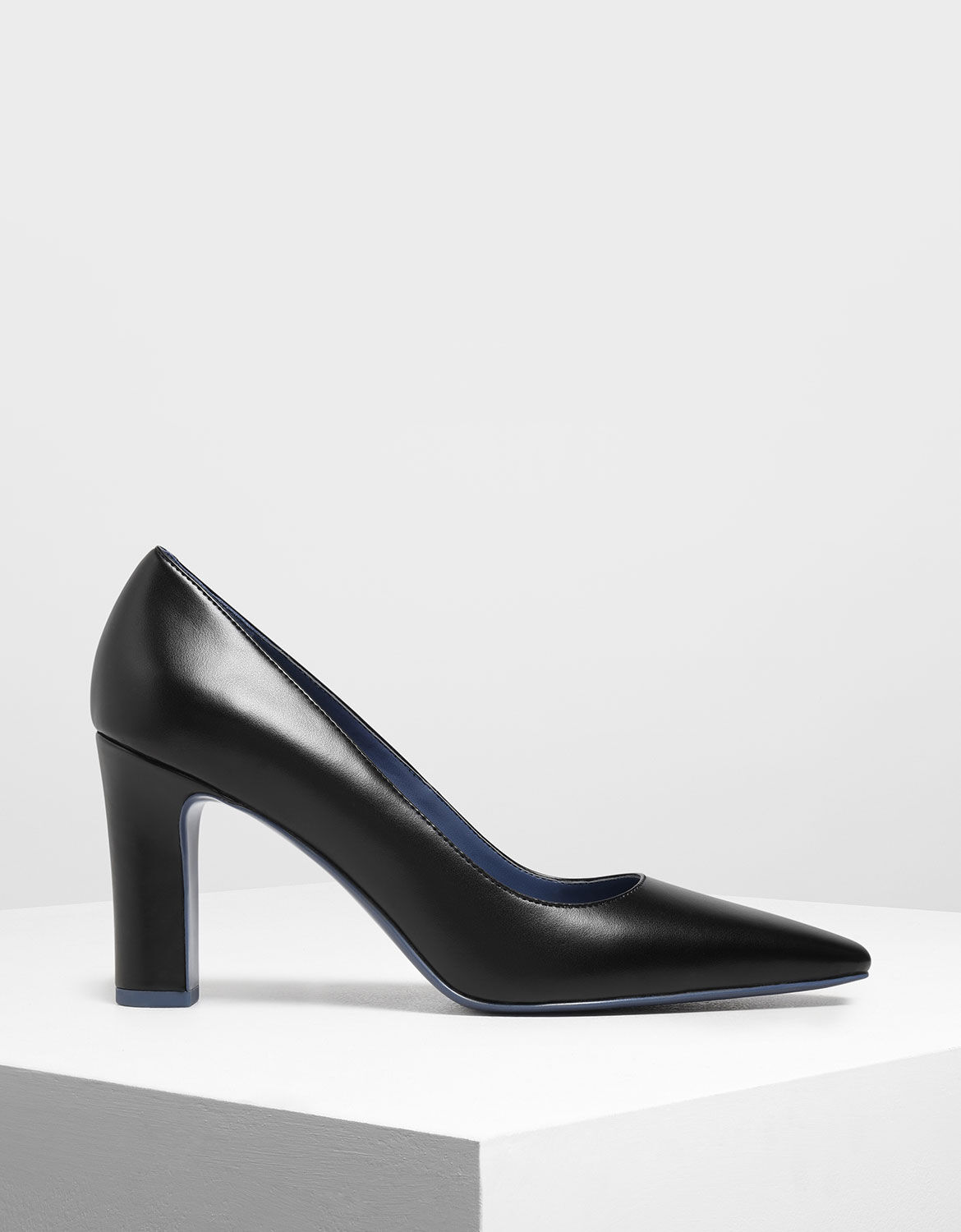 black chunky heel court shoes