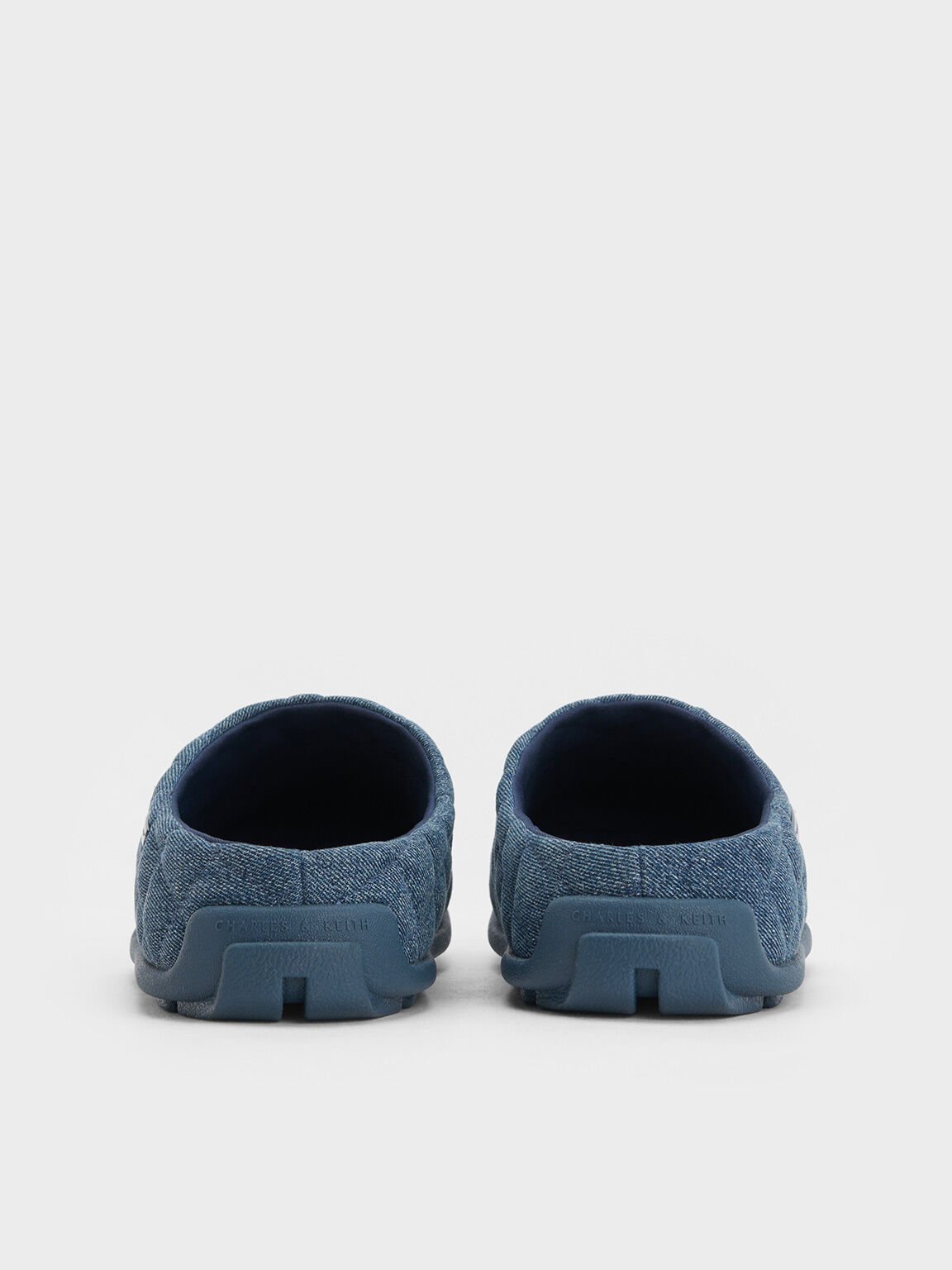 Mules matelassées à détail métallique, Bleu Denim, hi-res