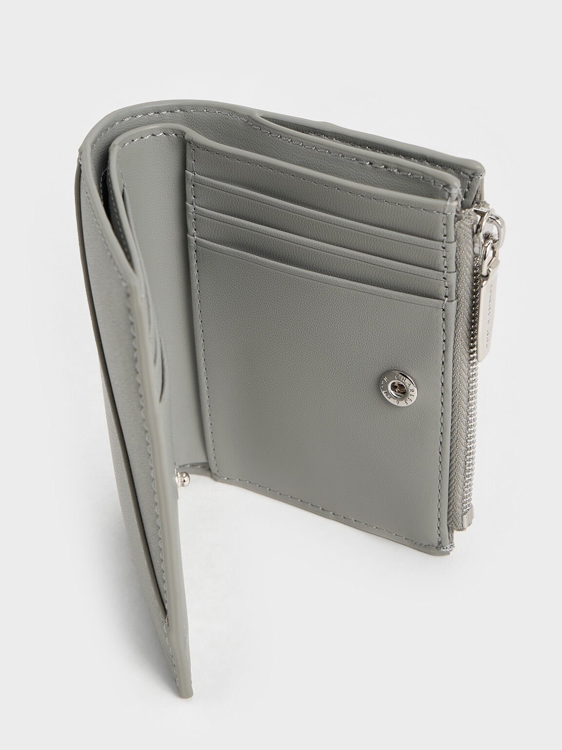 Cartera trin con bordes de punto, Gris, hi-res