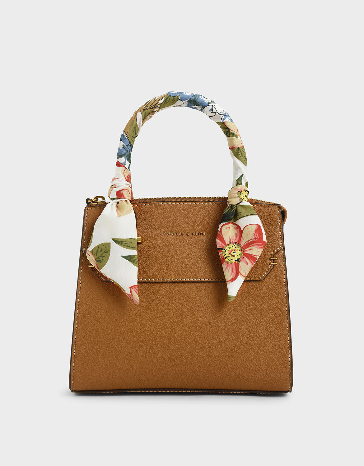Camel Scarf-Wrapped Top Handle Bag - CHARLES & KEITH LV