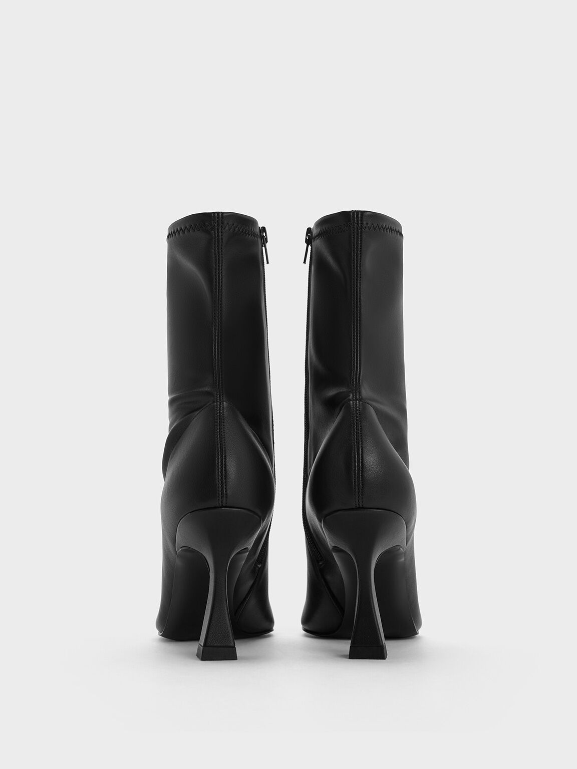 Elongated Square-Toe Ankle Boots, Black, hi-res