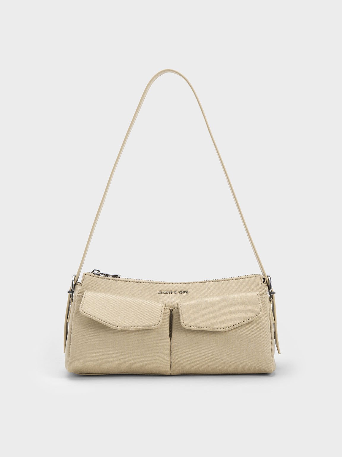 Sac porté épaule à double pochette, Beige, hi-res