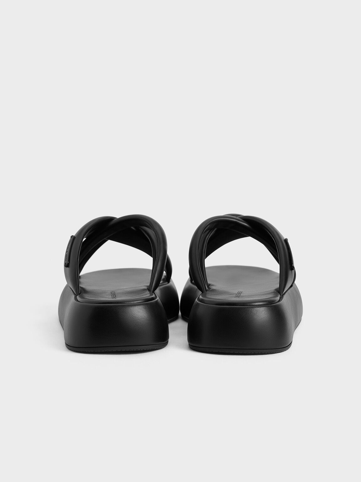 Puffy Crossover-Strap Slide Sandals, Black, hi-res