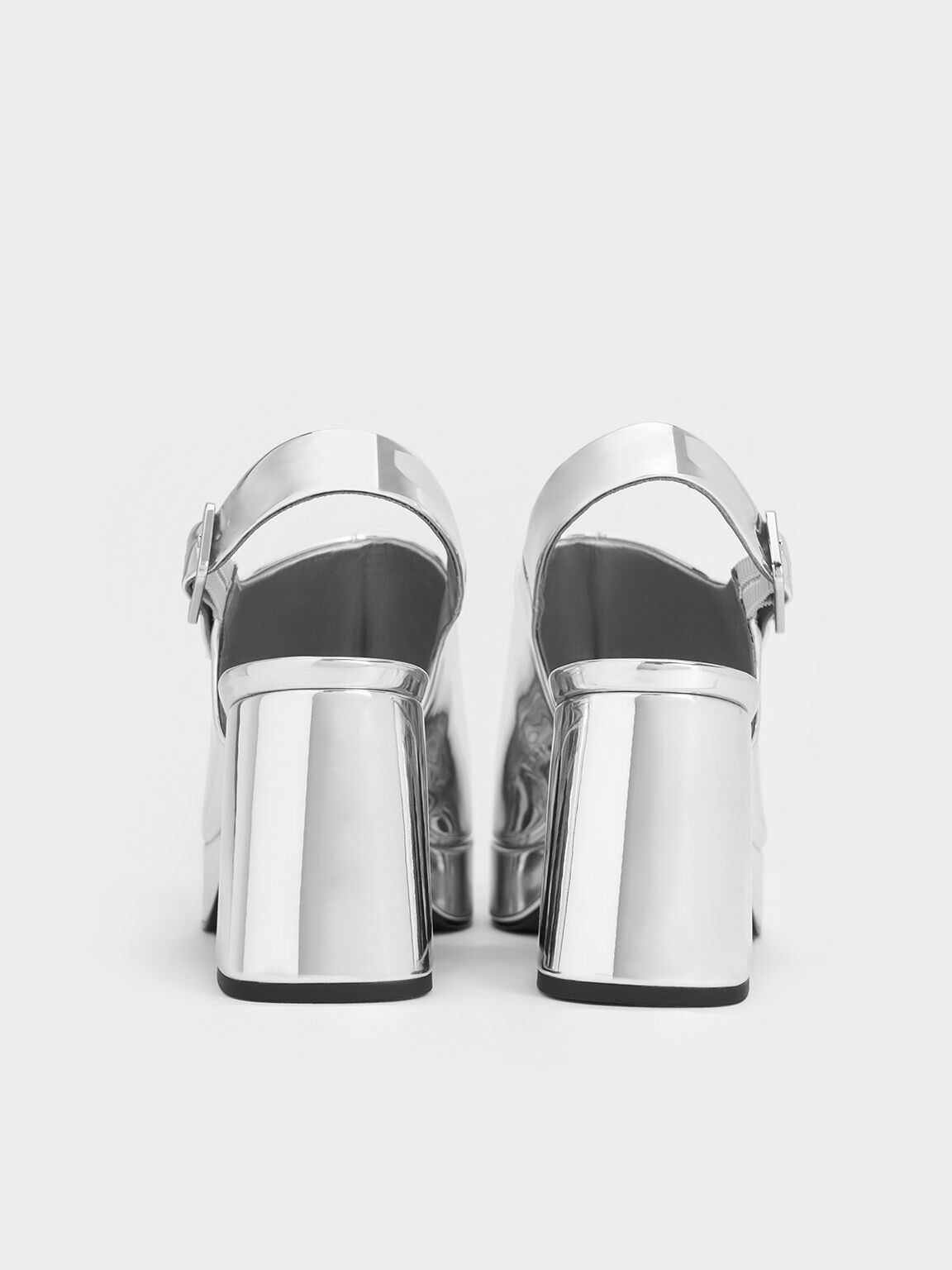 Metallic Peep-Toe Platform Sandals, Silver, hi-res