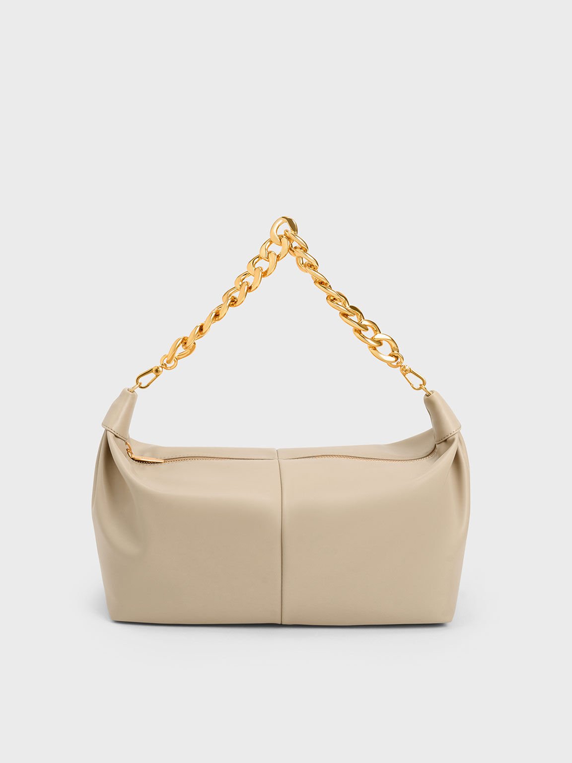 Sac hobo avec poignée chaîne épaisse, Beige, hi-res