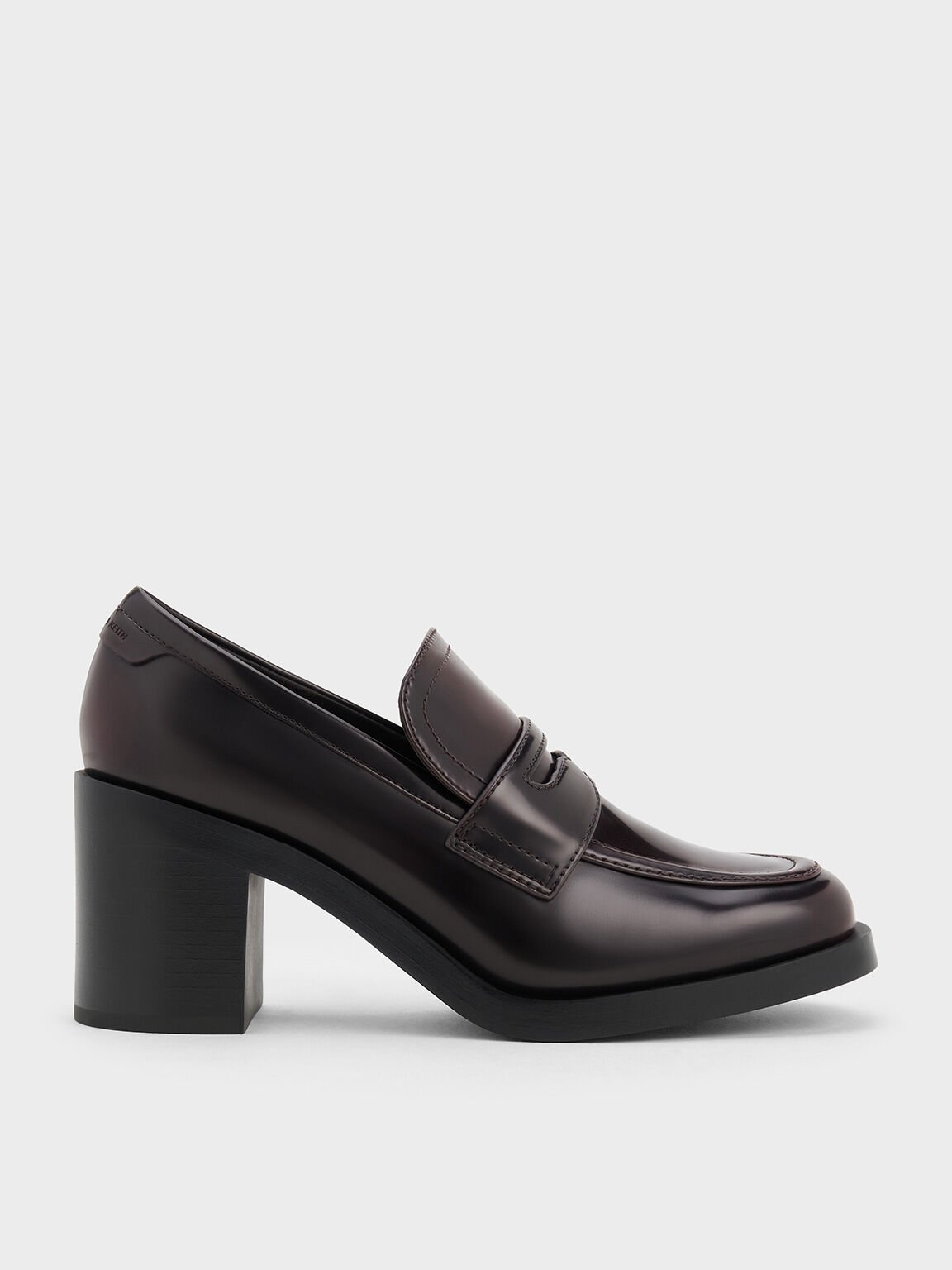 Penny Loafer Block-Heel Pumps, Burgundy, hi-res