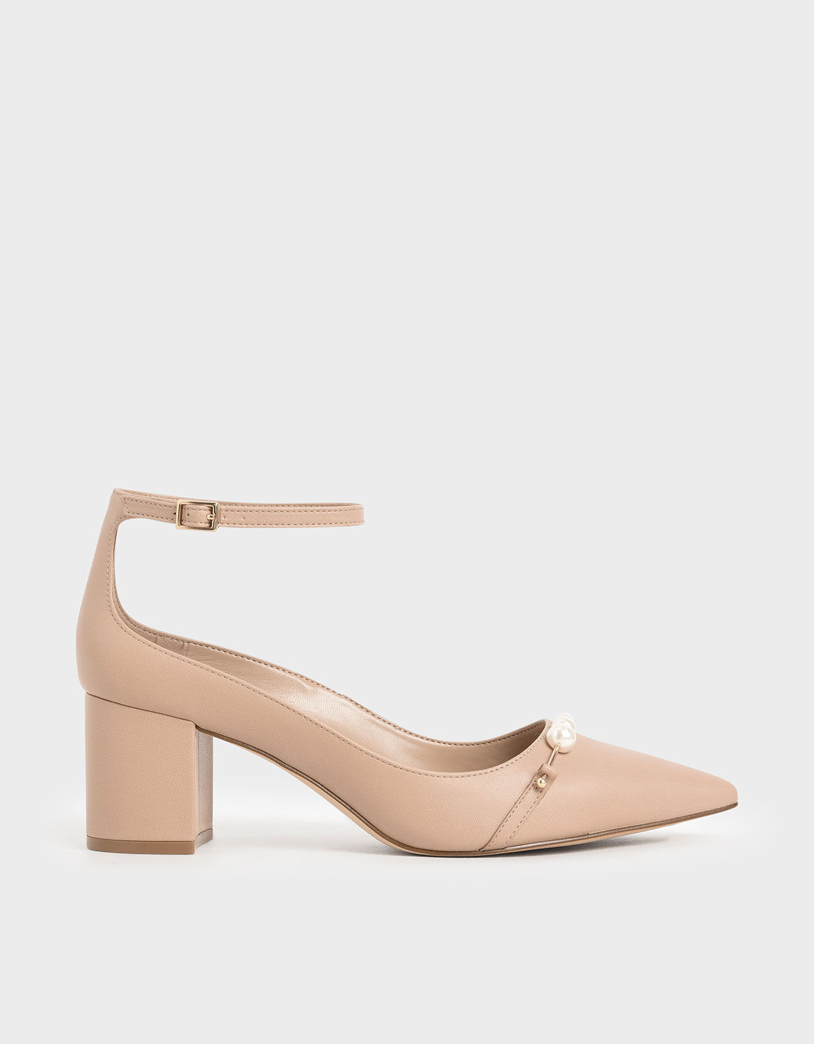 Nude Embellished Pointed Toe Pumps 