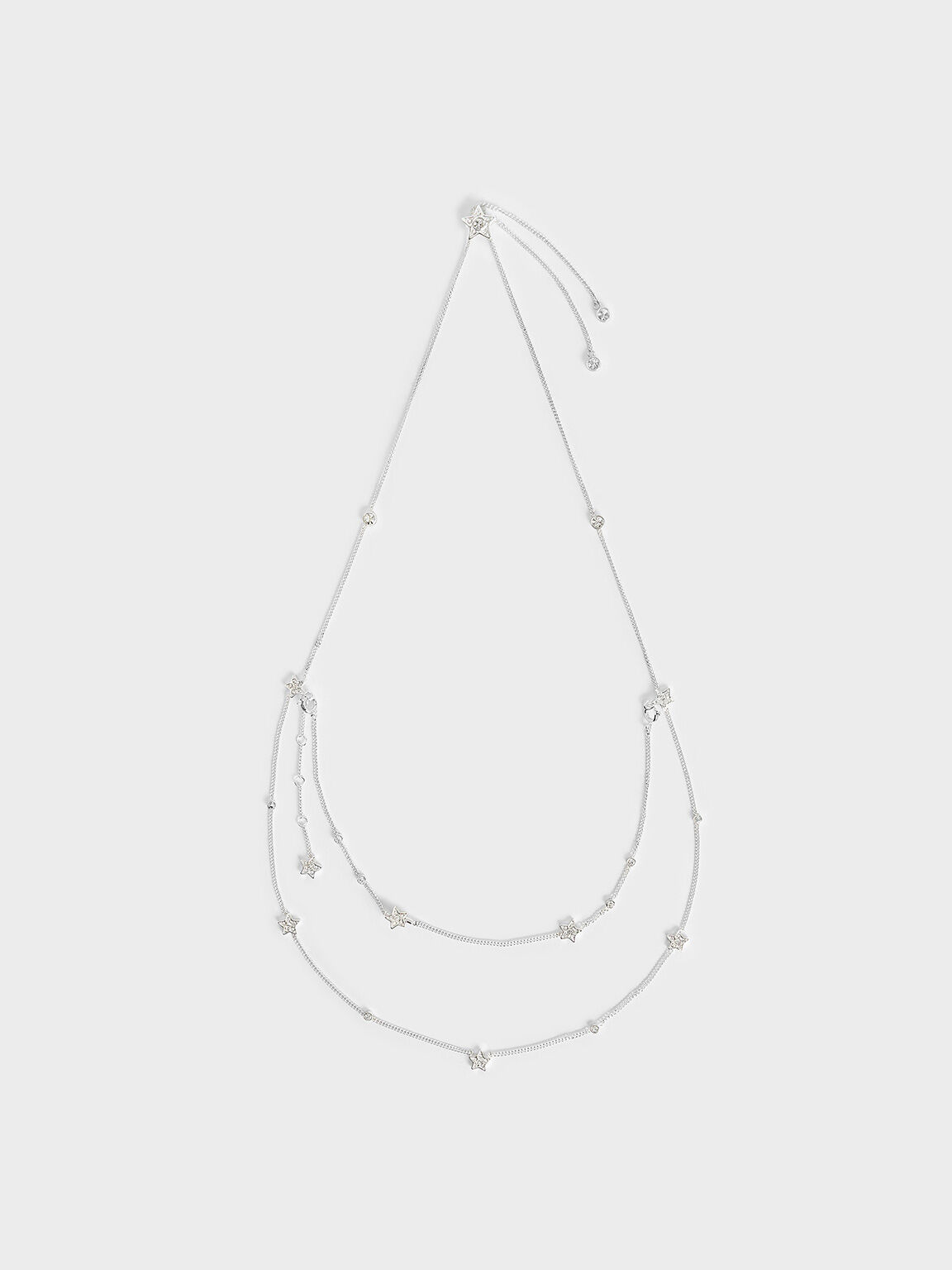 Horoscope Crystal Star Double-Chain Necklace, Silver, hi-res