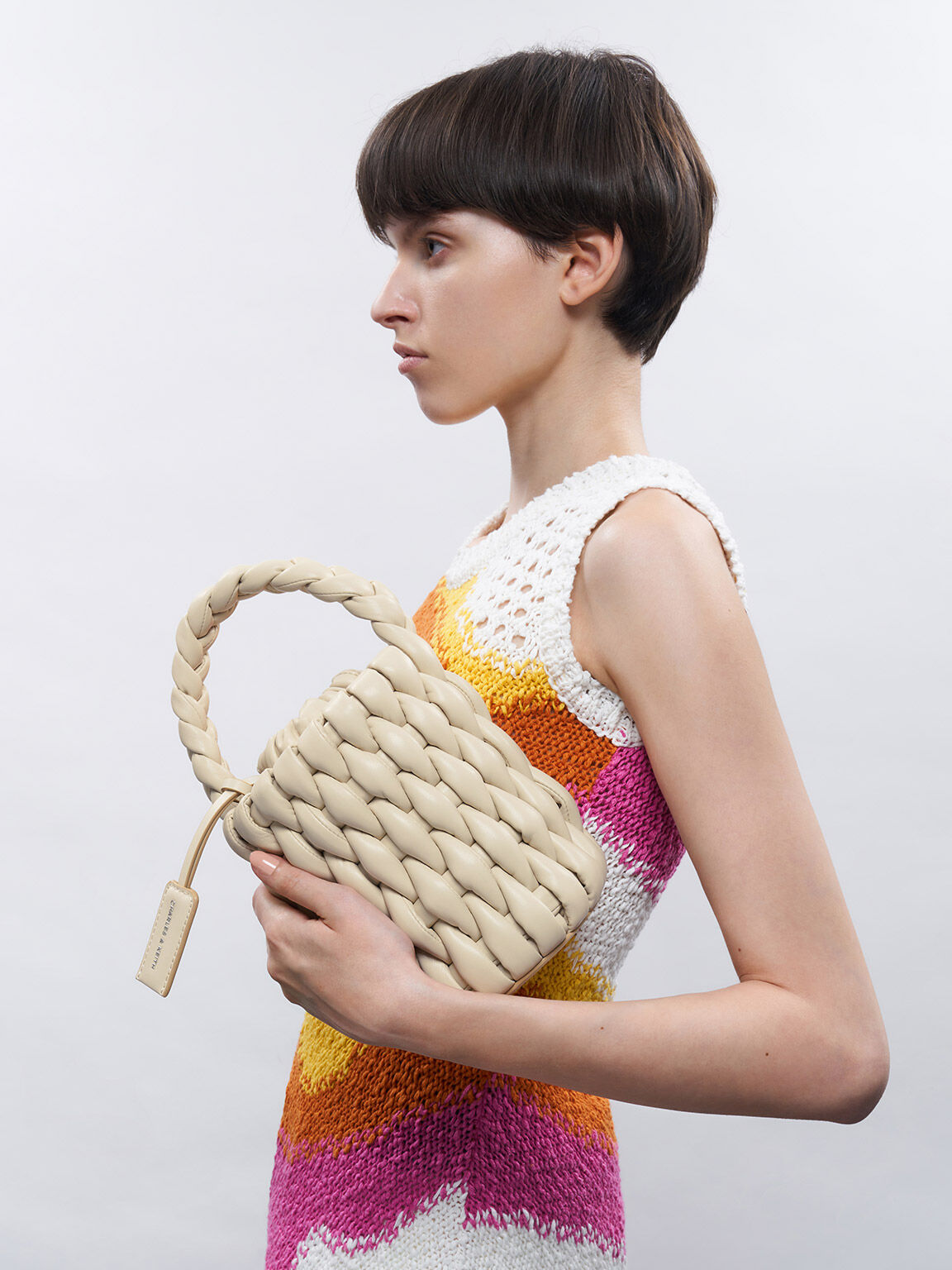 Bolso bombonera tejido Bia, Beige, hi-res