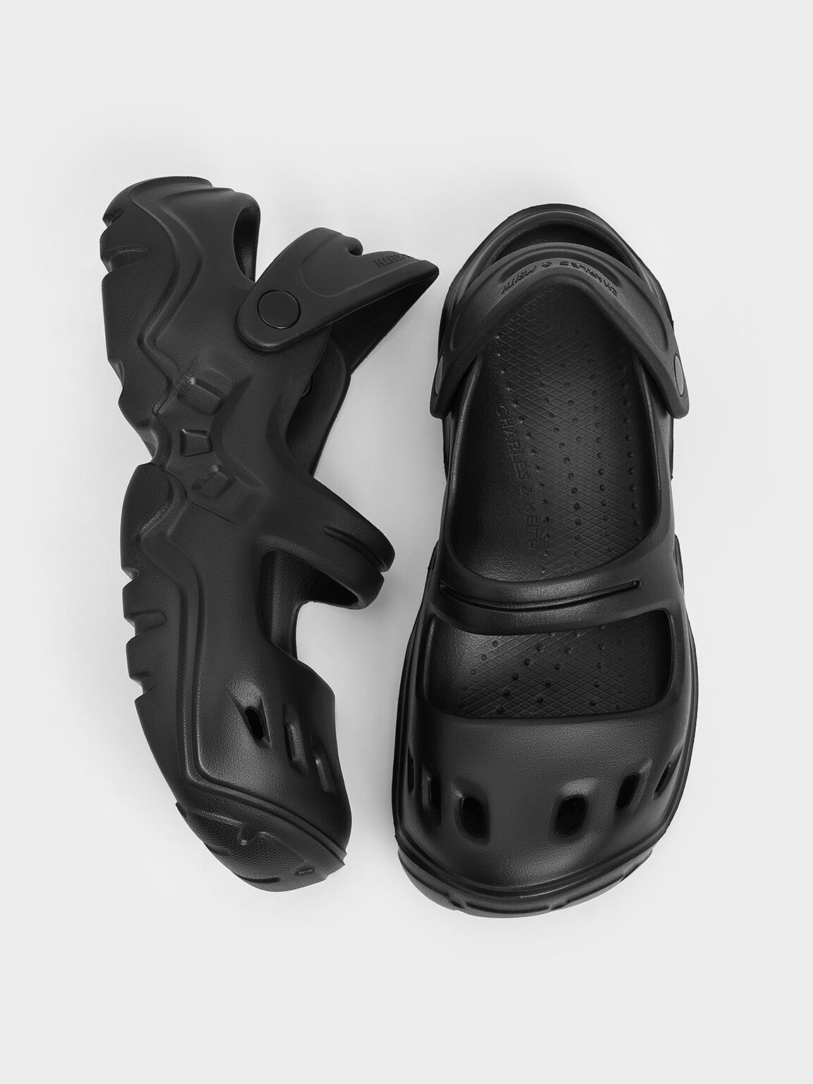 Cut-Out Sports Sandals, Black, hi-res