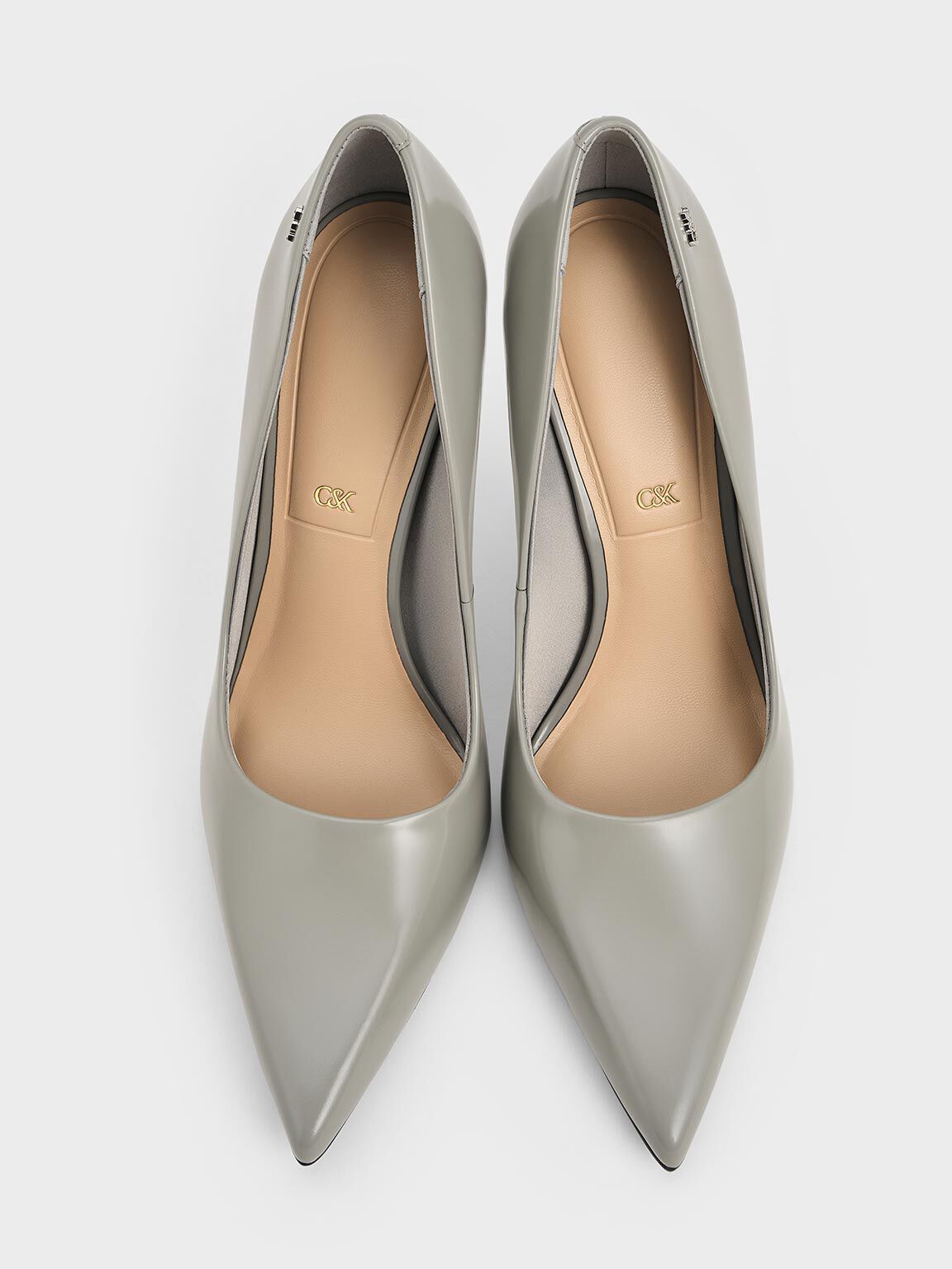 Kyra Leather Pointed-Toe Pumps, Grey, hi-res