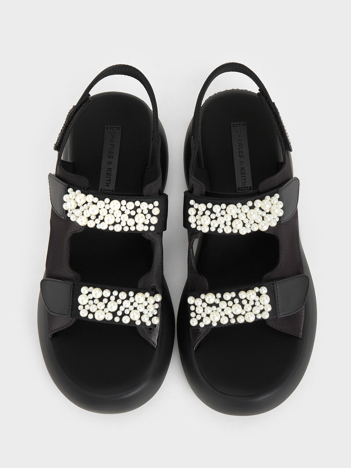 Beaded-Strap Sports Sandals, Black Textured, hi-res