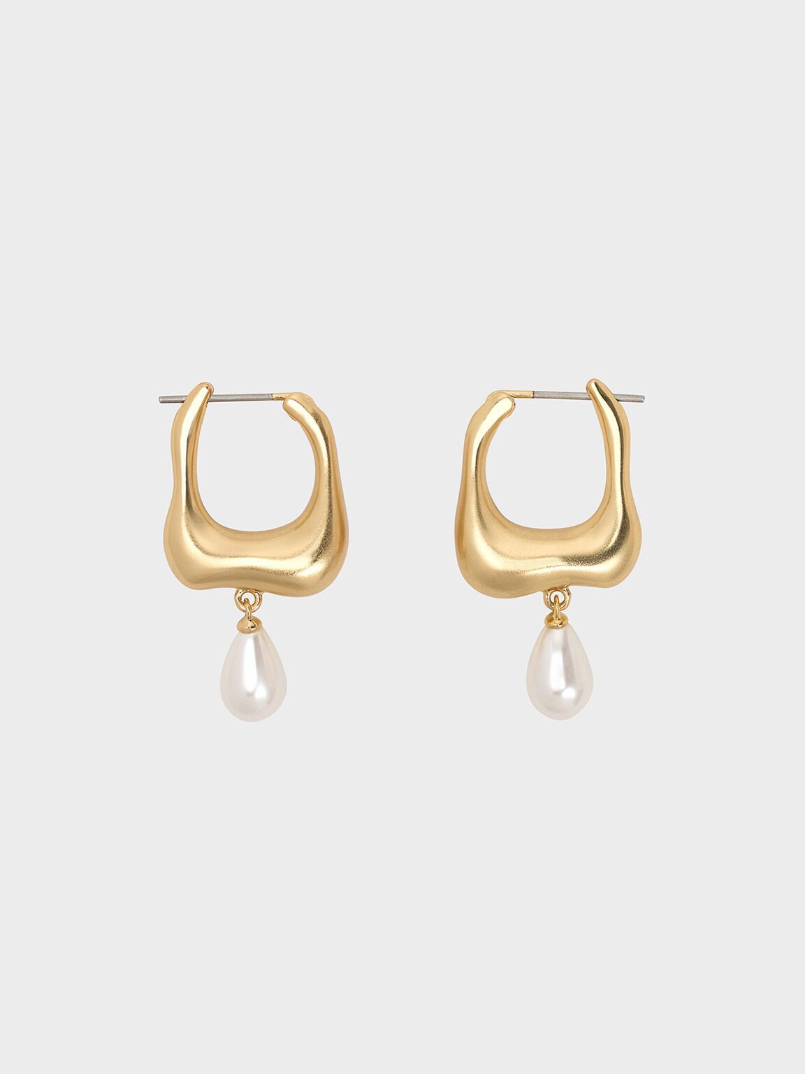 Pendientes de aro Corrine con colgante de perla, Dorado pulido, hi-res