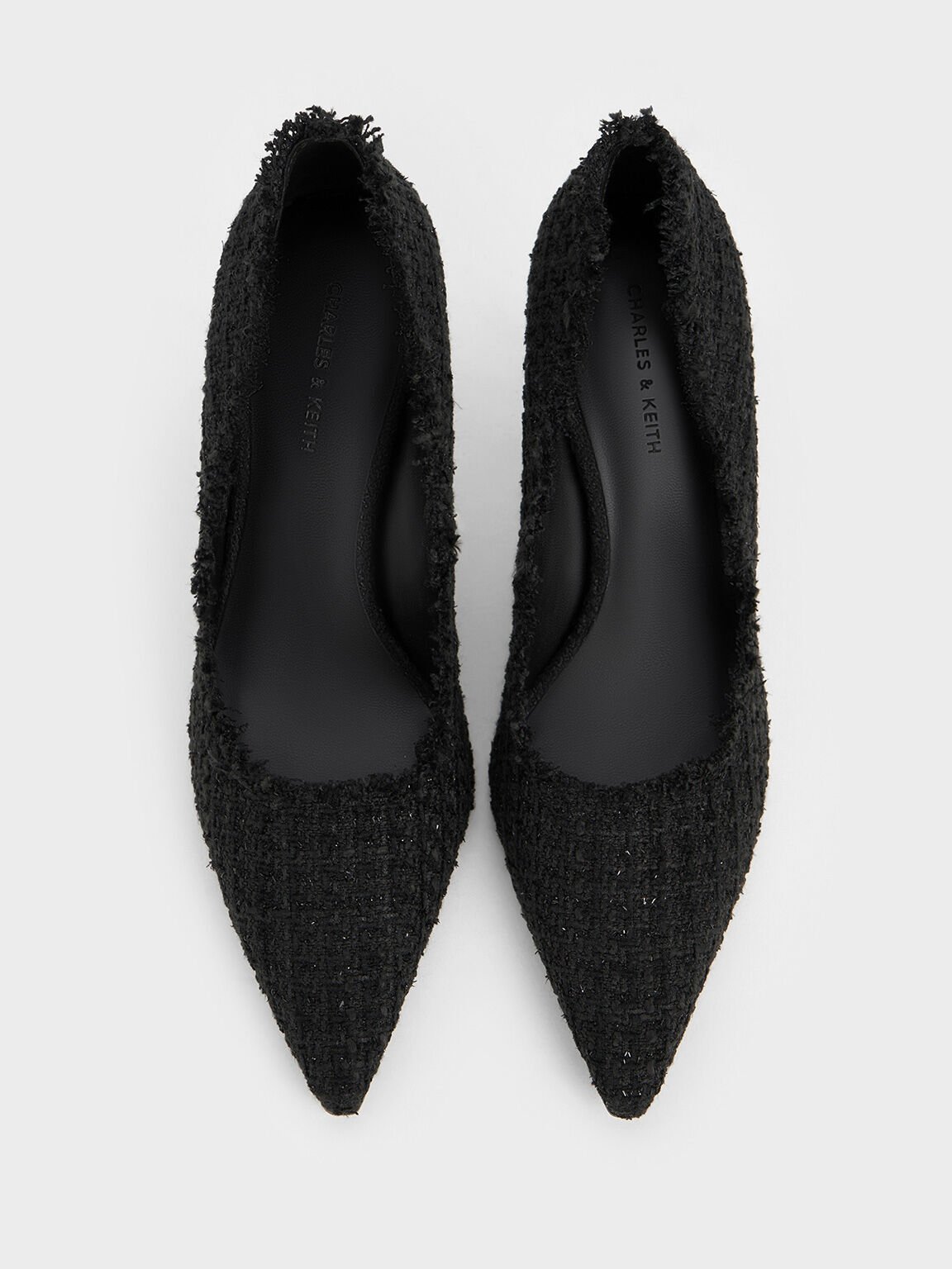 Tweed Pointed-Toe Stiletto Pumps, Black Textured, hi-res