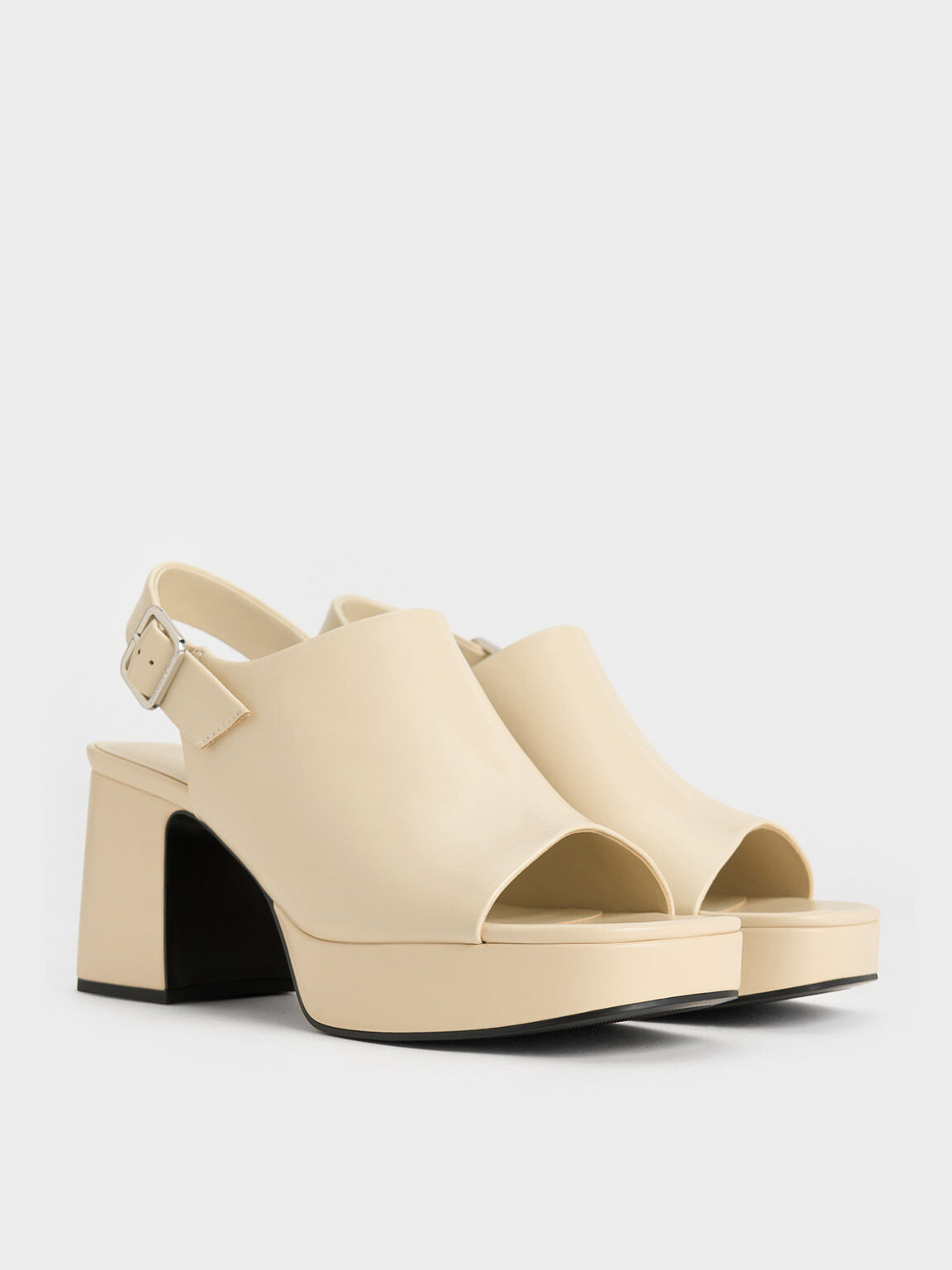 Peep-Toe Platform Sandals, Beige, hi-res