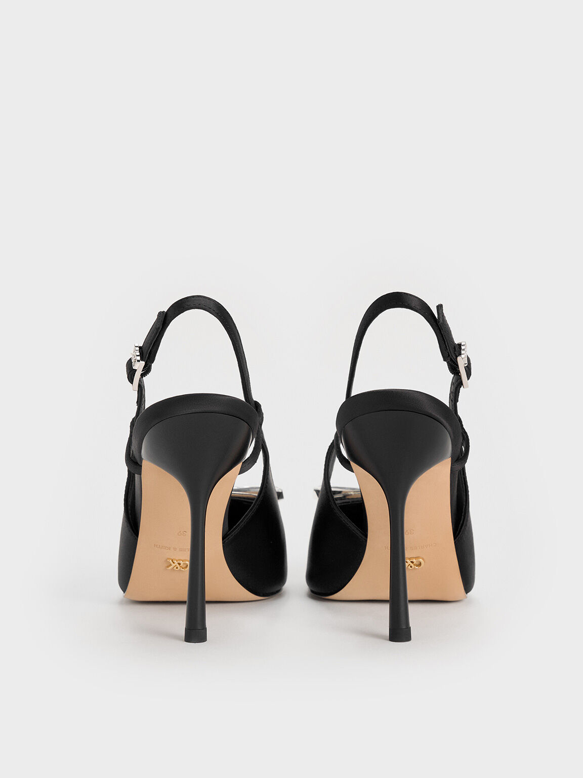 Recycled Polyester Bow Slingback Pumps, Black Textured, hi-res