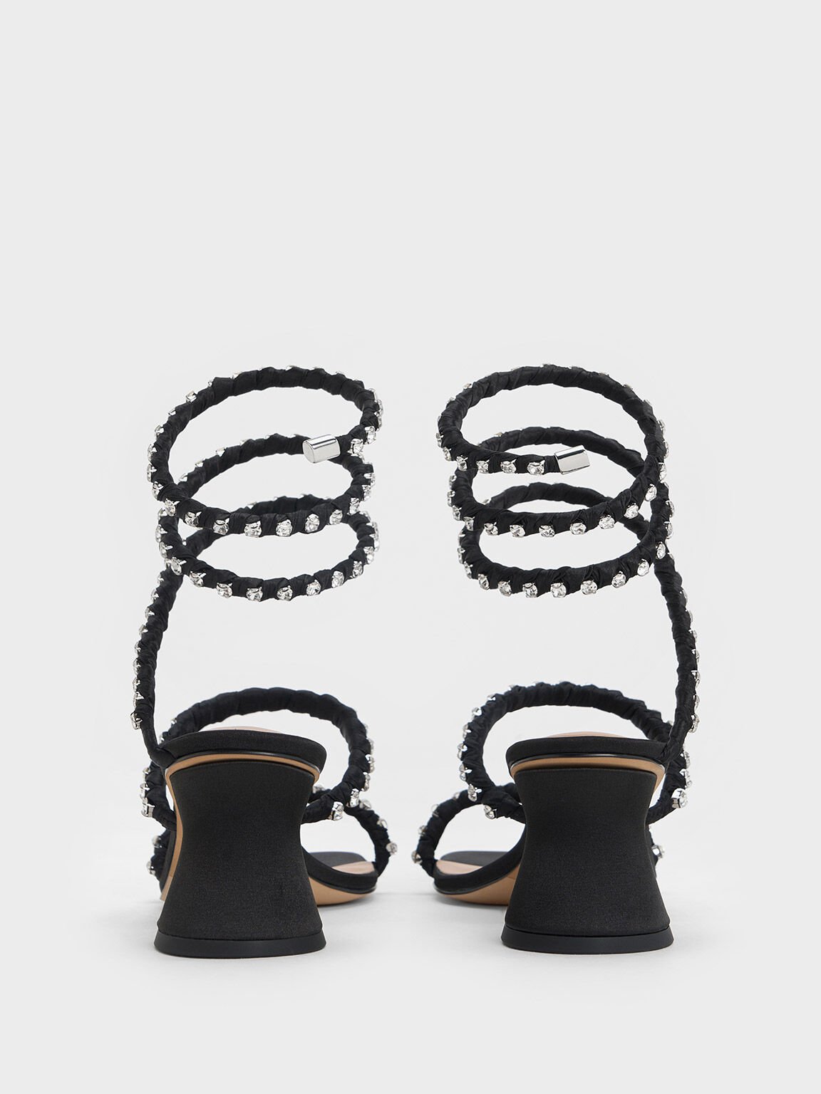 Sandalias espiral Goldie de poliéster reciclado con pedrería, Negro texturizado, hi-res