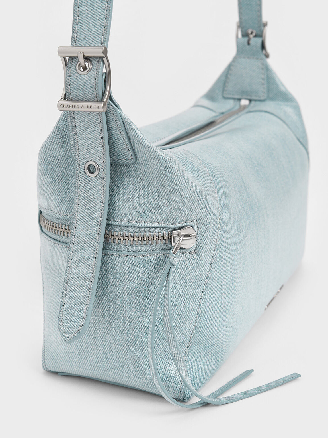 Bolso hobo Xylia de denim, Azul mezclilla, hi-res