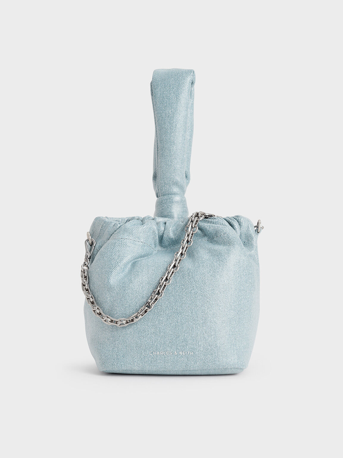 Bolso dumpling Caia de denim con nudos, Azul mezclilla, hi-res