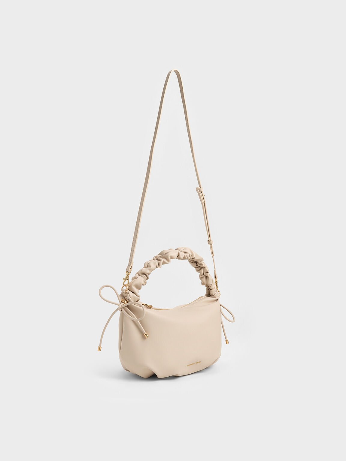 Bolso hobo Maisy con asa fruncida, Oat, hi-res